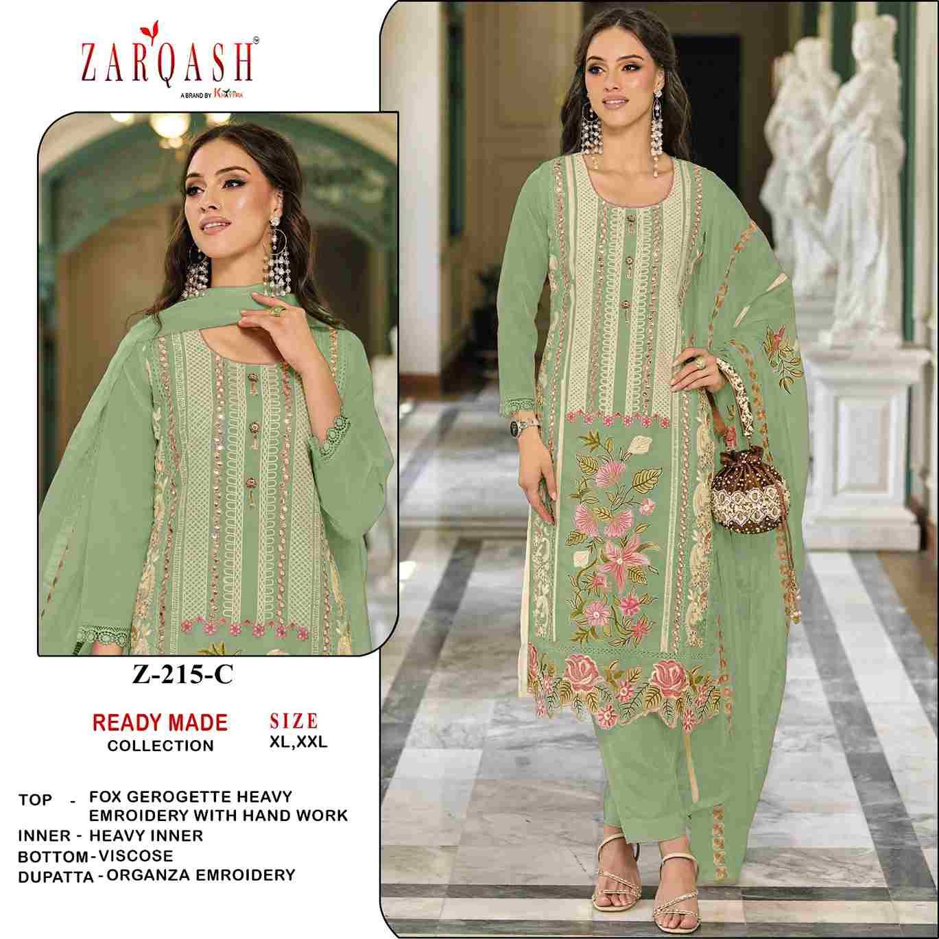 Zarqash Hit Design Z-215 Colours By Zarqash Z-215-A To Z-215-C Series Beautiful Pakistani Suits Colorful Stylish Fancy Casual Wear & Ethnic Wear Faux Georgette Dresses At Wholesale Price