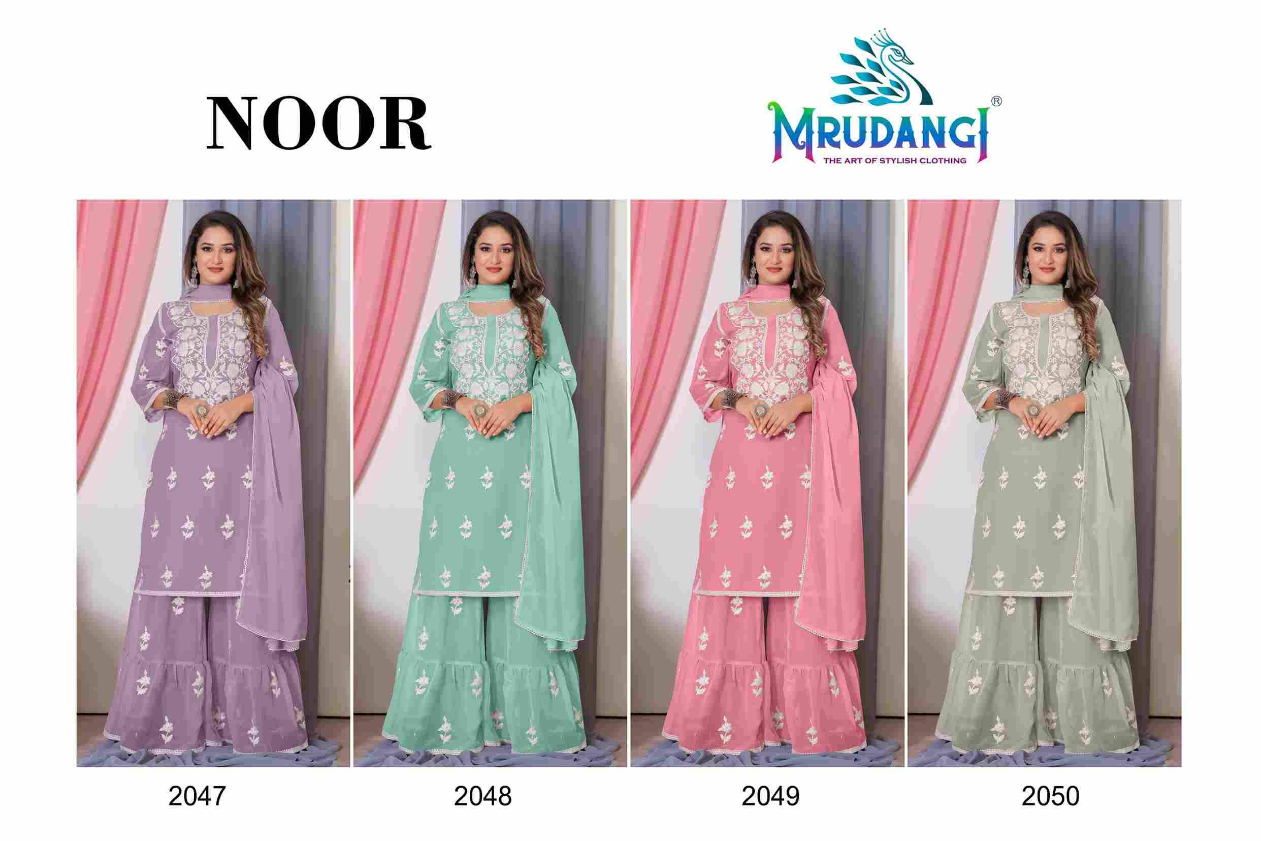 Noor By Mrudangi 2047 To 2050 Series Beautiful Stylish Sharara Colorful Casual Wear & Ethnic Wear Collection Bemberg Georgette Dresses At Wholesale Price