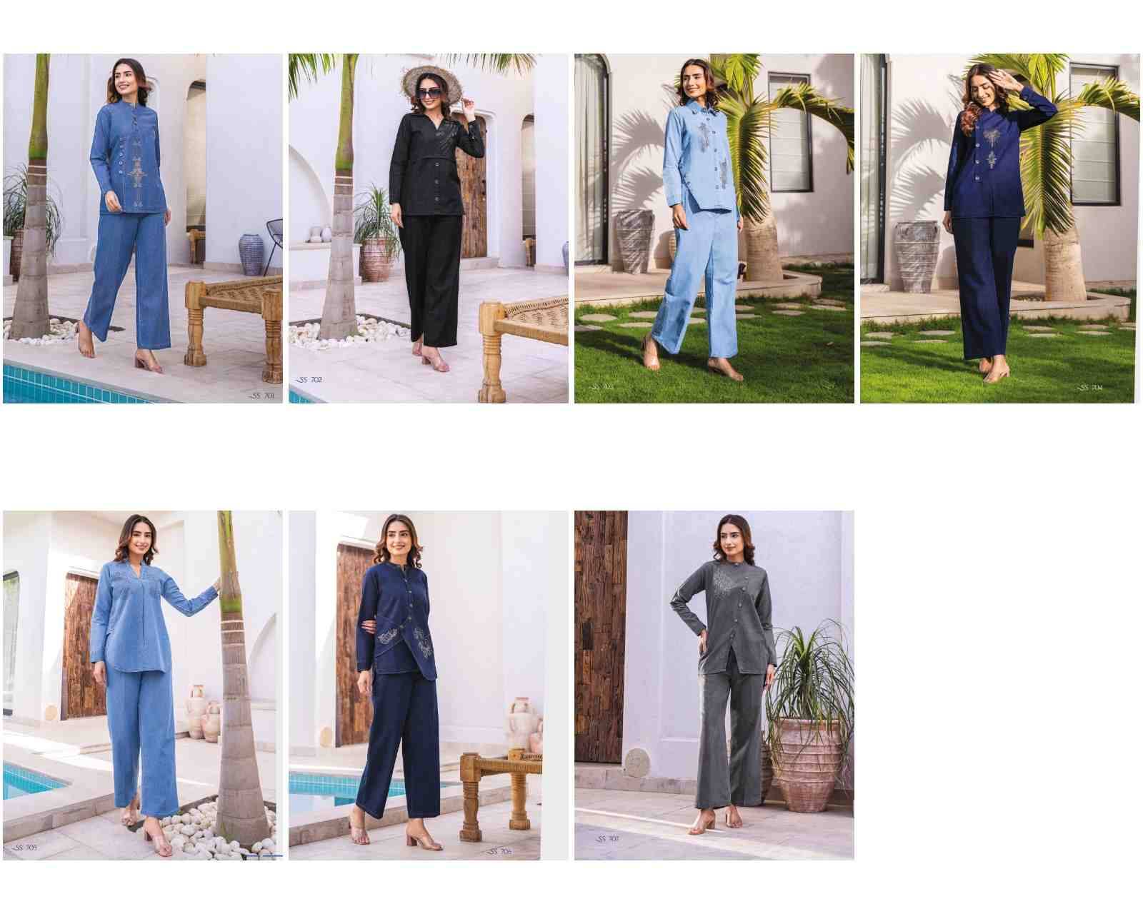 Sho-Shaa Vol-7 By 18 Attitude 701 To 707 Series Designer Stylish Fancy Colorful Beautiful Party Wear & Ethnic Wear Collection Cotton Denim Tops With Bottom At Wholesale Price