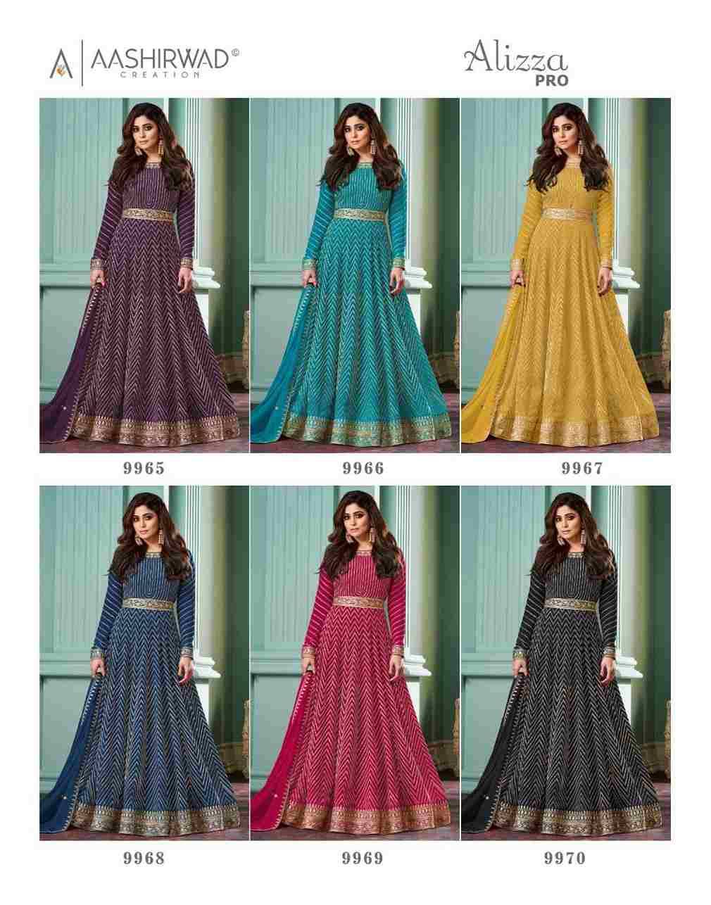 Alizza Pro By Aashirwad Creation 9965 To 9970 Series Beautiful Stylish Fancy Colorful Casual Wear & Ethnic Wear Georgette Gowns With Dupatta At Wholesale Price