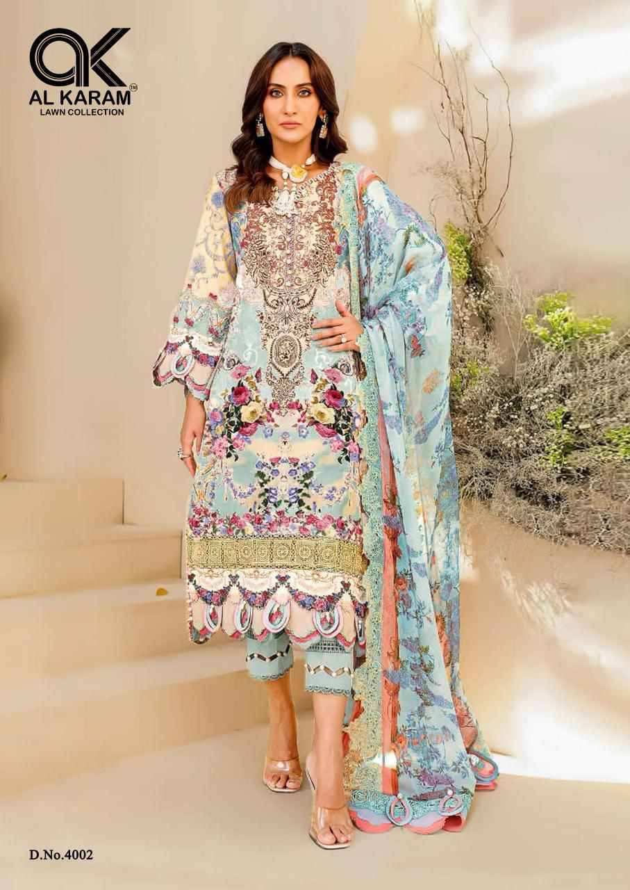 Firdous Vol-4 By Al Karam Lawn Collection 4001 To 4006 Series Beautiful Festive Suits Stylish Fancy Colorful Casual Wear & Ethnic Wear Soft Cotton Print Dresses At Wholesale Price