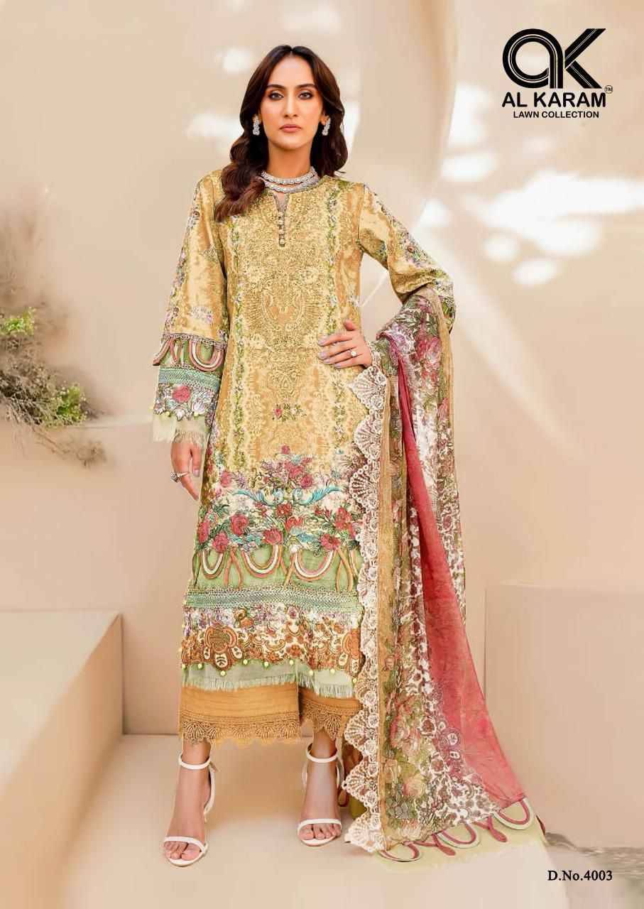 Firdous Vol-4 By Al Karam Lawn Collection 4001 To 4006 Series Beautiful Festive Suits Stylish Fancy Colorful Casual Wear & Ethnic Wear Soft Cotton Print Dresses At Wholesale Price