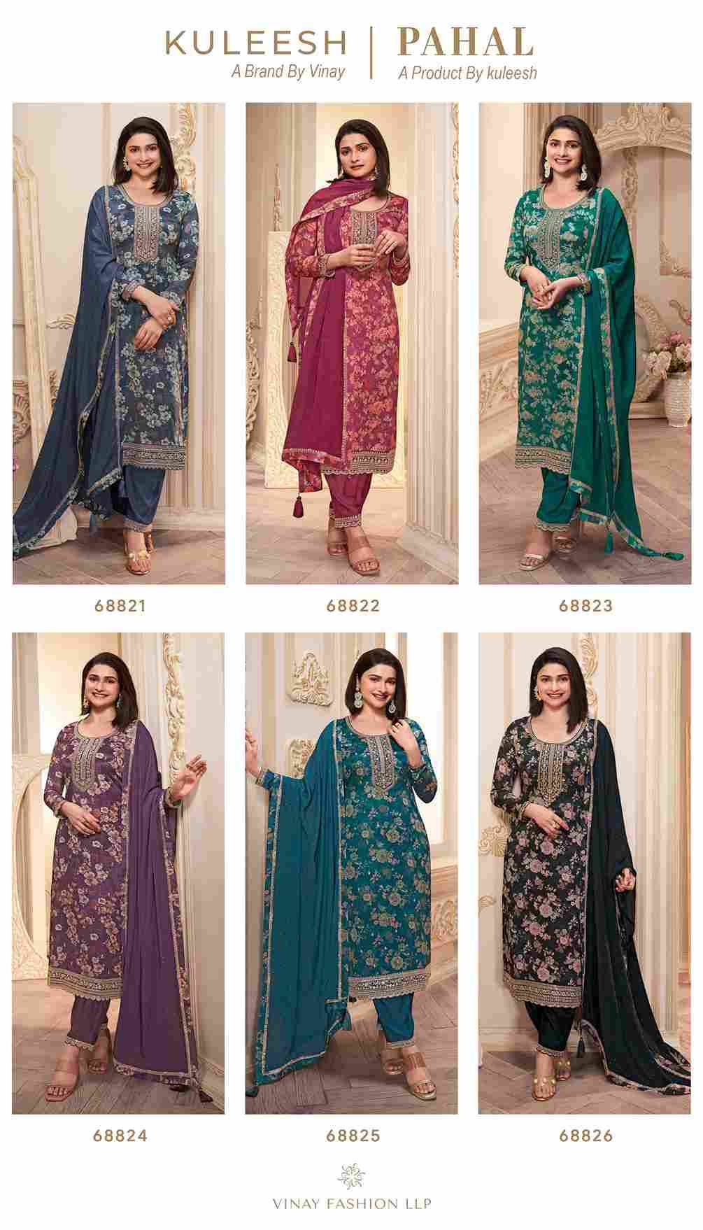 Pahal By Vinay Fashion 68821 To 68826 Series Designer Festive Festive Suits Collection Beautiful Stylish Fancy Colorful Party Wear & Occasional Wear Chinnon Dresses At Wholesale Price