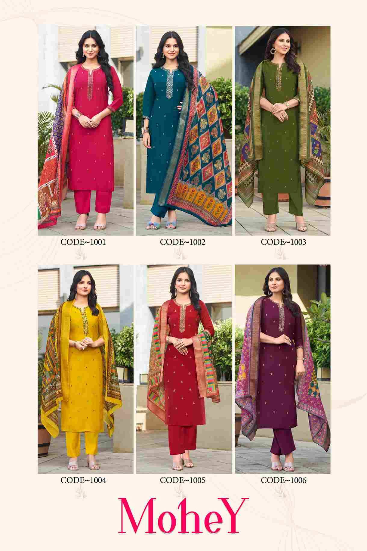 Mohey By Ossm 1001 To 1006 Series Designer Festive Suits Beautiful Stylish Fancy Colorful Party Wear & Occasional Wear Viscose Silk Dresses At Wholesale Price