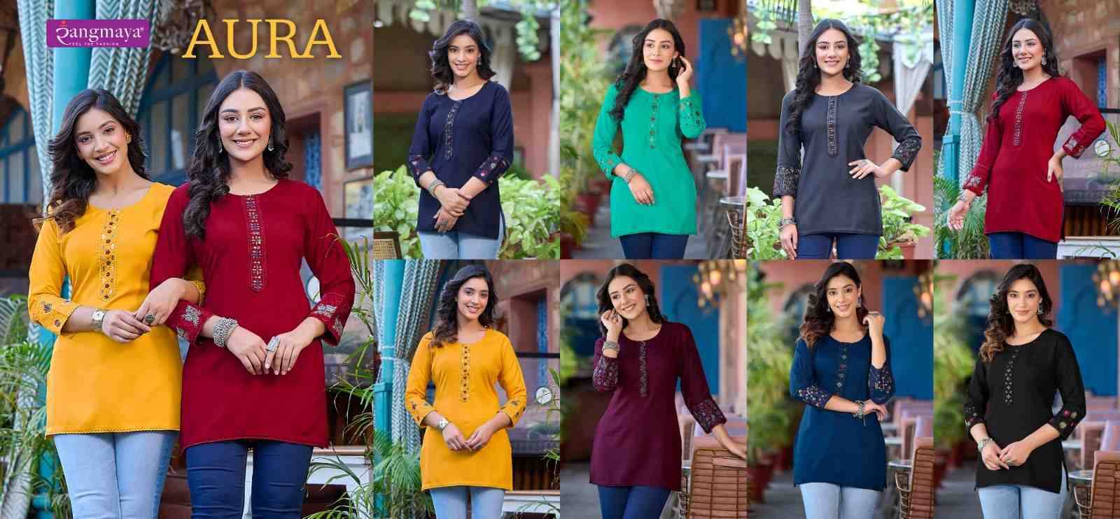 Aura By Rangmaya 101 To 108 Series Designer Stylish Fancy Colorful Beautiful Party Wear & Ethnic Wear Collection Rayon Tops At Wholesale Price