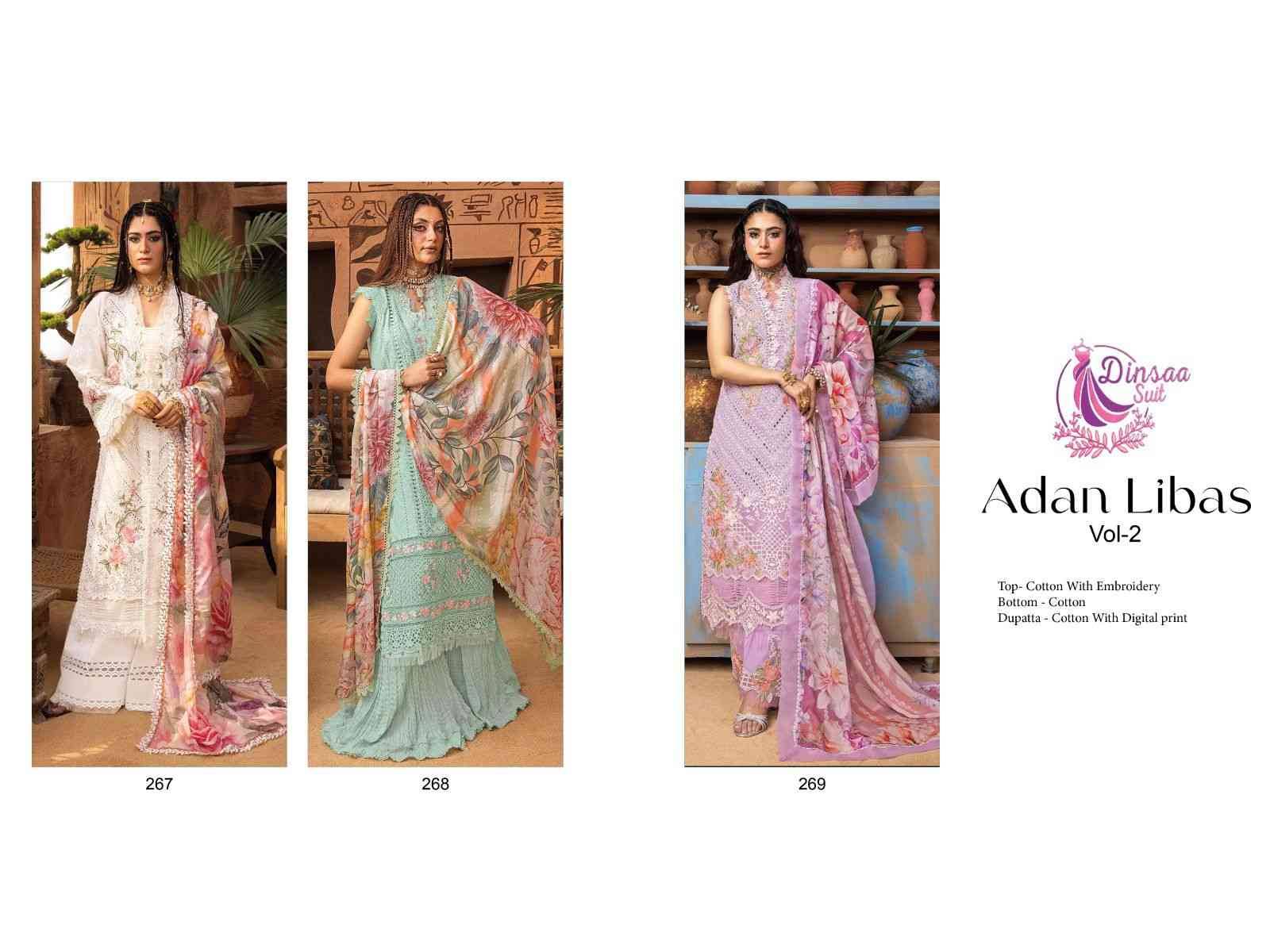 Adan Libas Vol-2 By Dinsaa Suits 267 To 269 Series Beautiful Pakistani Suits Stylish Fancy Colorful Party Wear & Occasional Wear Cotton Embroidered Dresses At Wholesale Price