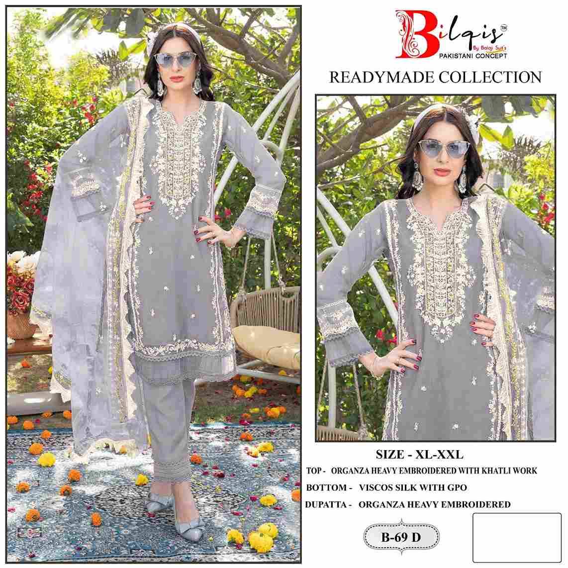 Bilqis 69 Colours By Bilqis 69-A To 69-D Series Beautiful Pakistani Suits Stylish Fancy Colorful Party Wear & Occasional Wear Organza Embroidery Dresses At Wholesale Price