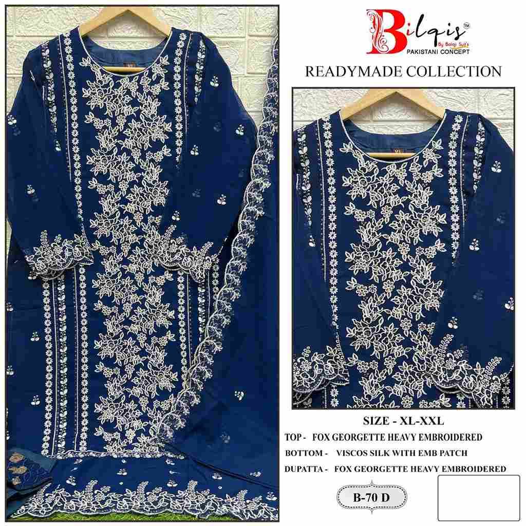 Bilqis 70 Colours By Bilqis 70-A To 70-D Series Beautiful Pakistani Suits Stylish Fancy Colorful Party Wear & Occasional Wear Faux Georgette Embroidery Dresses At Wholesale Price