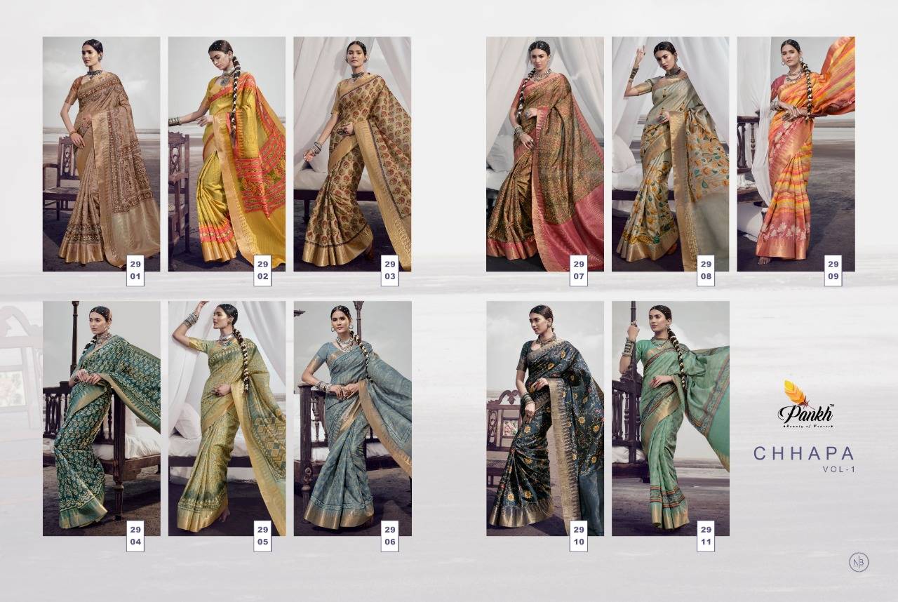 Chhapa Vol-1 By Pankh Creation 2901 To 2911 Series Indian Traditional Wear Collection Beautiful Stylish Fancy Colorful Party Wear & Occasional Wear Silk Sarees At Wholesale Price