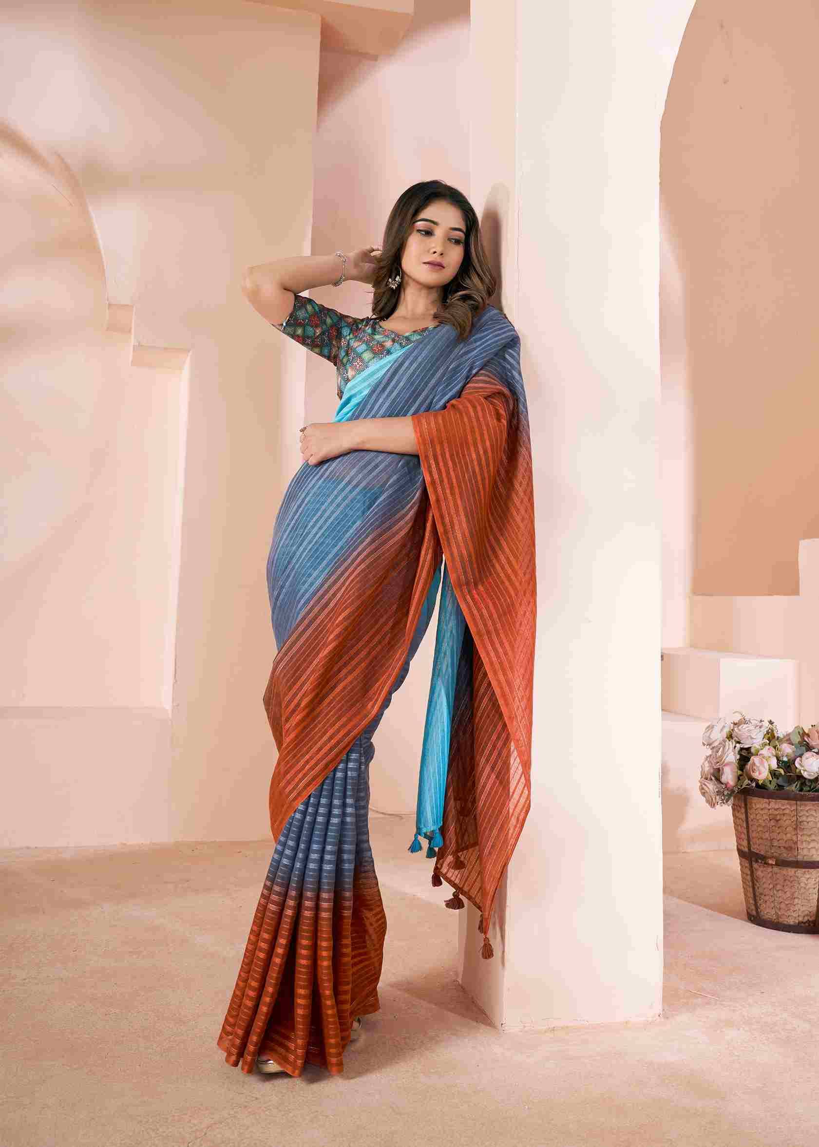 Grassy By SR 1001 To 1010 Series Indian Traditional Wear Collection Beautiful Stylish Fancy Colorful Party Wear & Occasional Wear Linen Sarees At Wholesale Price