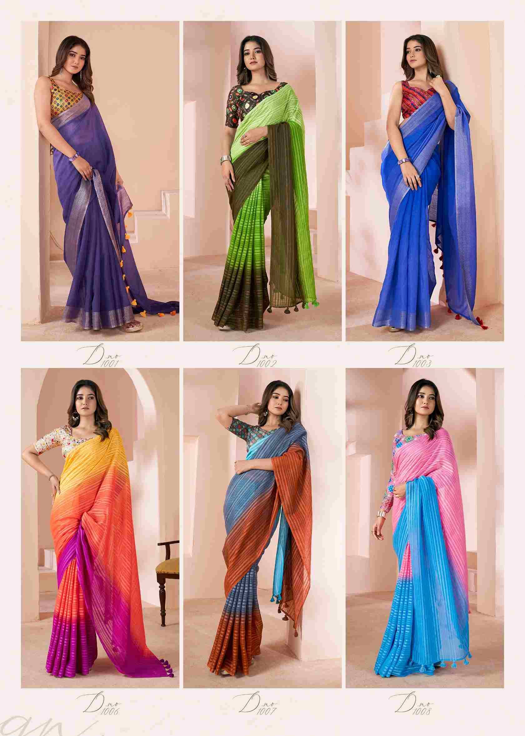 Grassy By SR 1001 To 1010 Series Indian Traditional Wear Collection Beautiful Stylish Fancy Colorful Party Wear & Occasional Wear Linen Sarees At Wholesale Price