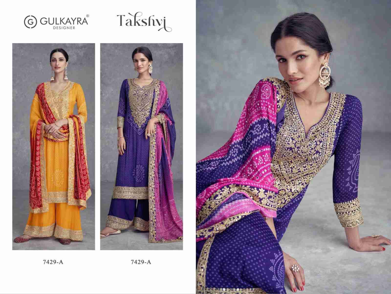 Takshvi By Gulkayra Designer 7429-A To 7429-B Series Beautiful Stylish Fancy Colorful Casual Wear & Ethnic Wear Collection Chinnon Dresses At Wholesale Price