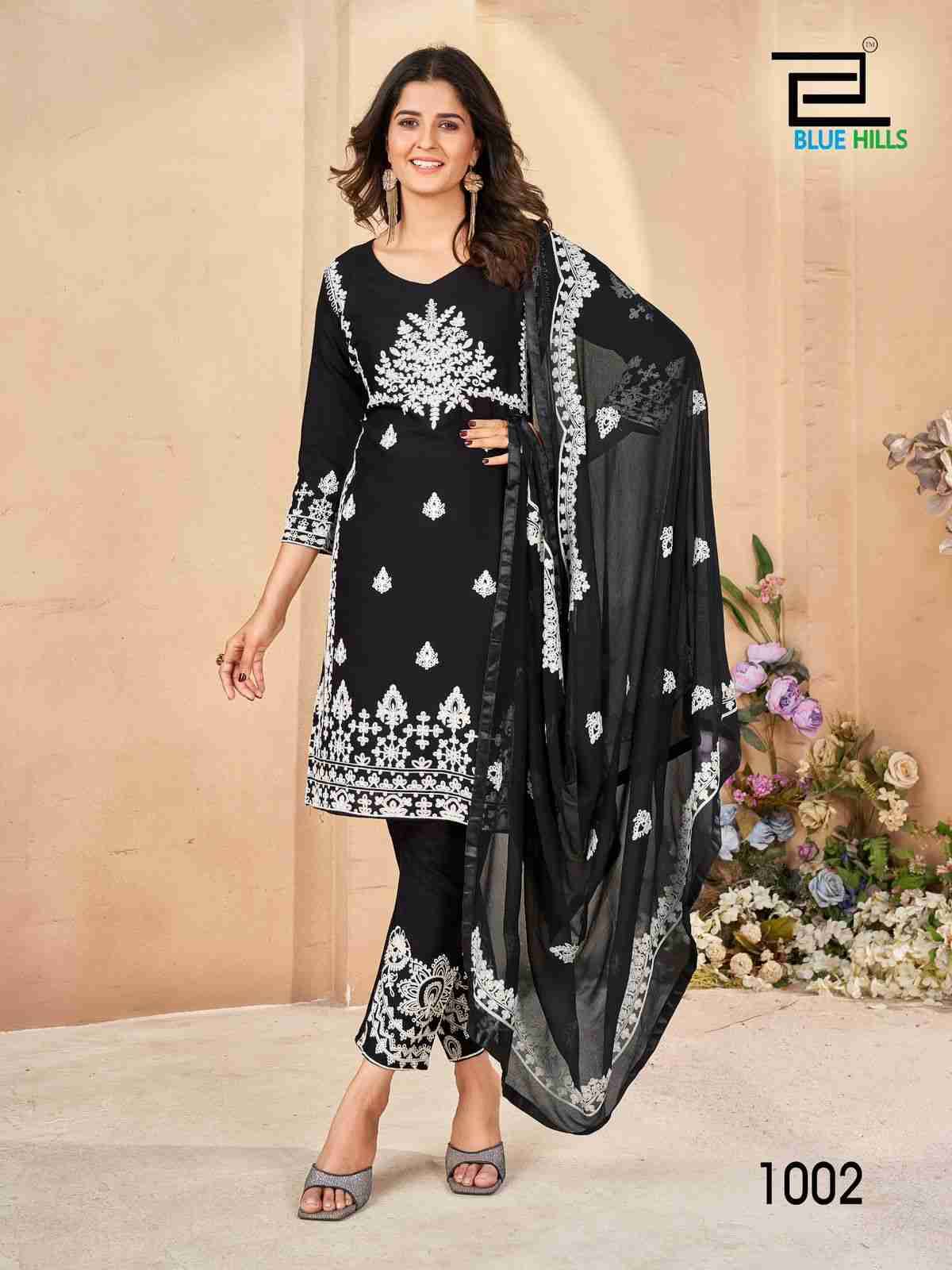 Galaxy By Blue Hills 1001 To 1006 Series Beautiful Stylish Festive Suits Fancy Colorful Casual Wear & Ethnic Wear & Ready To Wear Rayon Embroidered Dresses At Wholesale Price