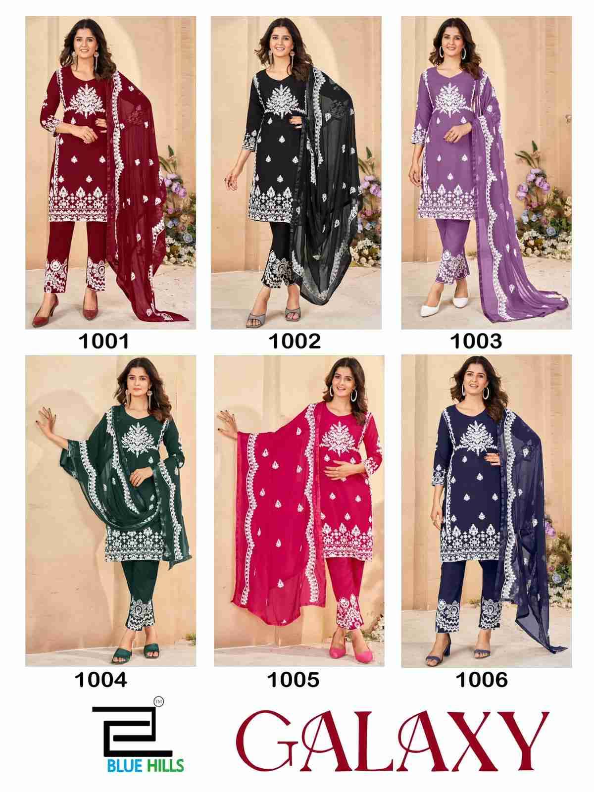 Galaxy By Blue Hills 1001 To 1006 Series Beautiful Stylish Festive Suits Fancy Colorful Casual Wear & Ethnic Wear & Ready To Wear Rayon Embroidered Dresses At Wholesale Price