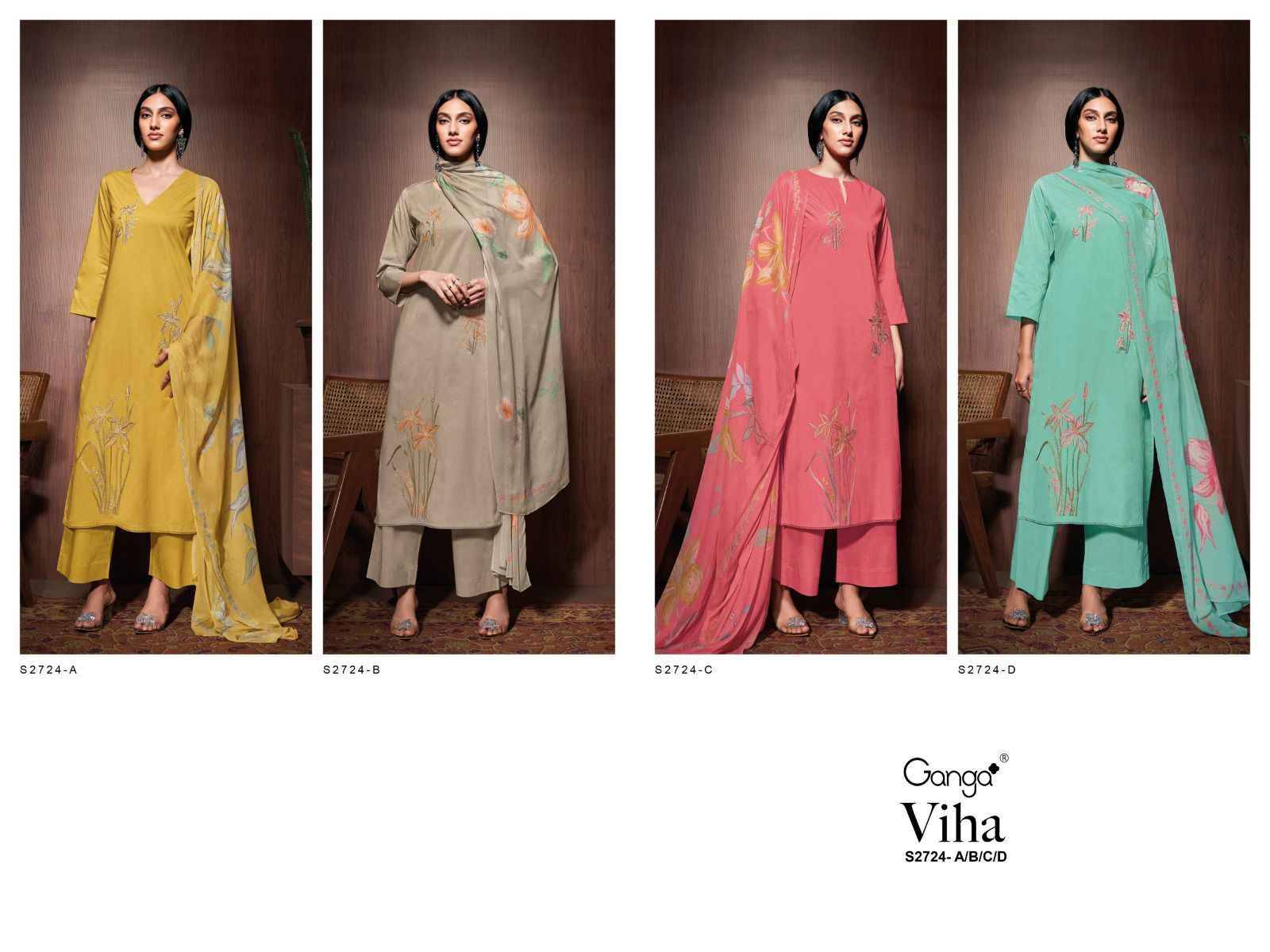 Viha-2724 By Ganga Fashion 2724-A To 2724-D Series Beautiful Festive Suits Colorful Stylish Fancy Casual Wear & Ethnic Wear Premium Cotton Dresses At Wholesale Price