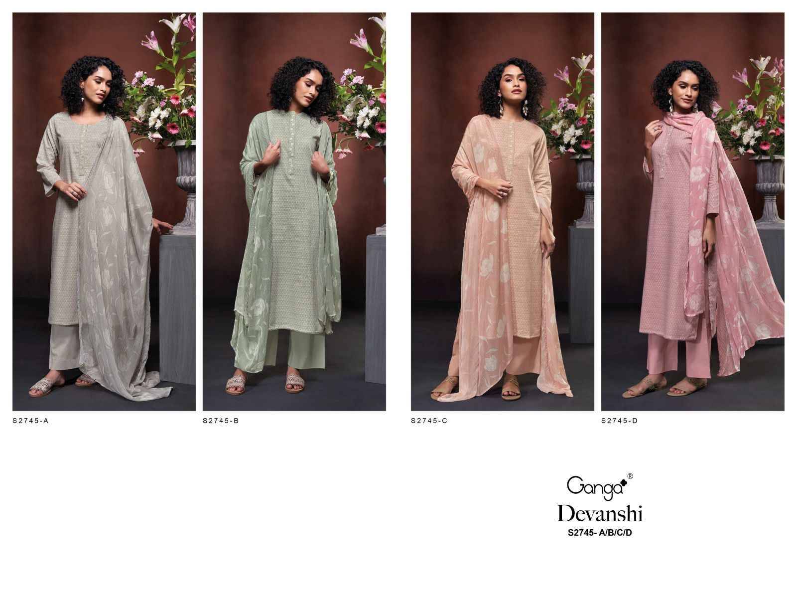 Devanshi-2745 By Ganga Fashion 2745-A To 2745-D Series Beautiful Festive Suits Colorful Stylish Fancy Casual Wear & Ethnic Wear Premium Cotton Dresses At Wholesale Price