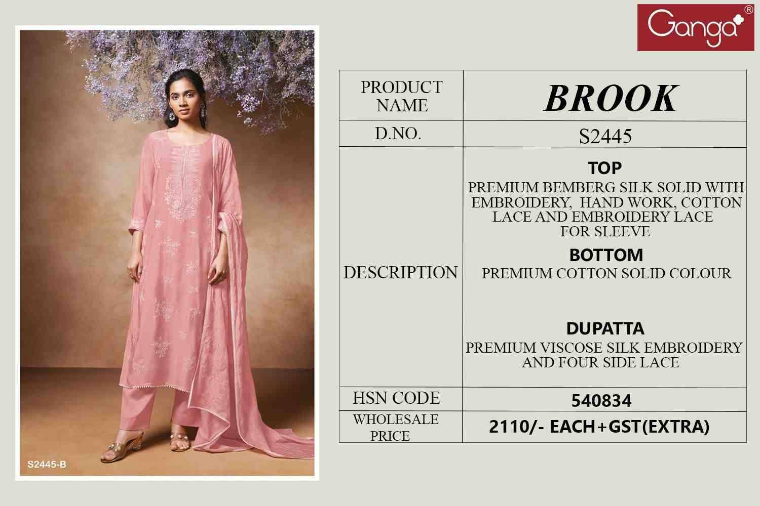 Brook-2445 By Ganga Fashion 2445-A To 2445-D Series Beautiful Festive Suits Colorful Stylish Fancy Casual Wear & Ethnic Wear Bemberg Silk Dresses At Wholesale Price