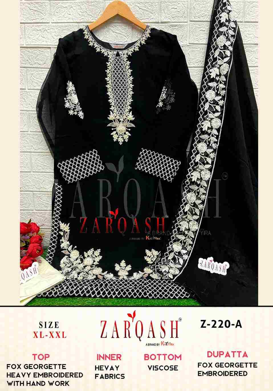 Zarqash Hit Design Z-220 Colours By Zarqash Z-220-A To Z-220-D Series Beautiful Pakistani Suits Colorful Stylish Fancy Casual Wear & Ethnic Wear Faux Georgette Dresses At Wholesale Price