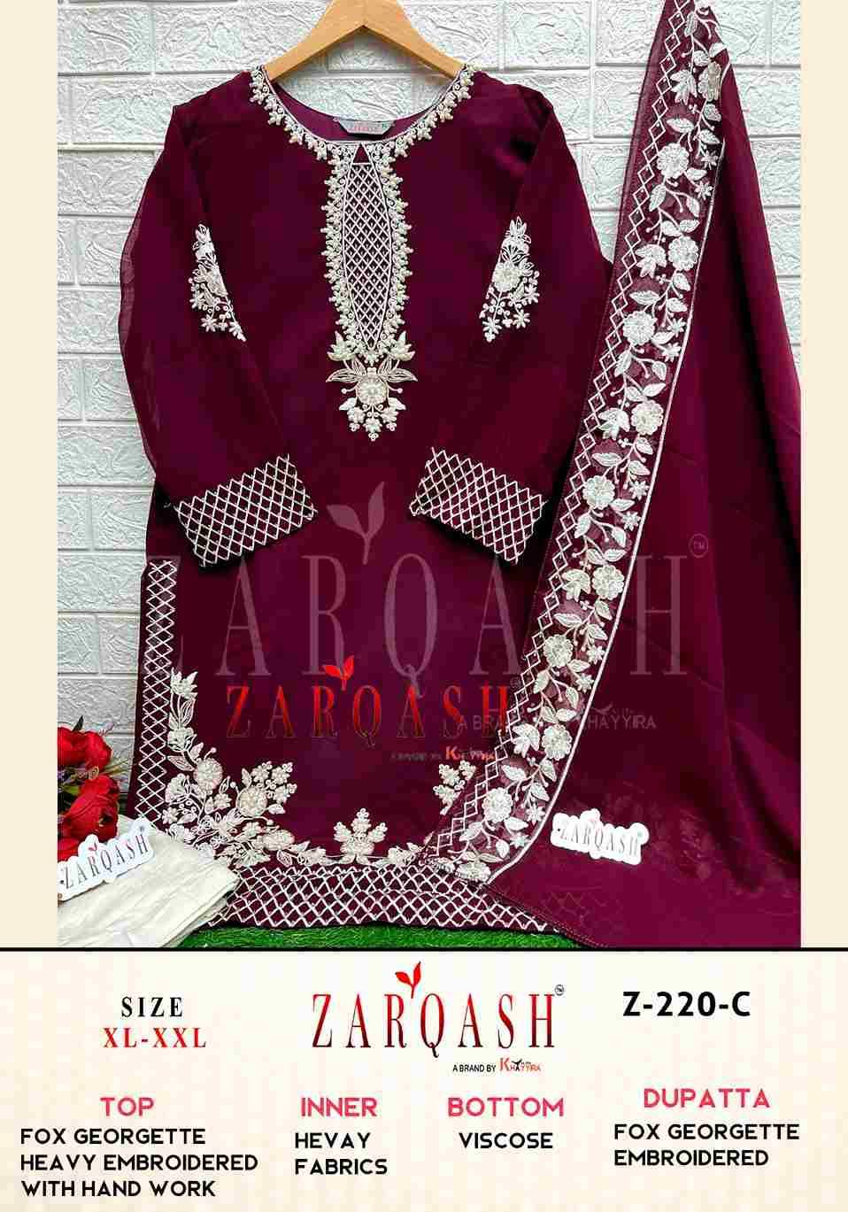 Zarqash Hit Design Z-220 Colours By Zarqash Z-220-A To Z-220-D Series Beautiful Pakistani Suits Colorful Stylish Fancy Casual Wear & Ethnic Wear Faux Georgette Dresses At Wholesale Price