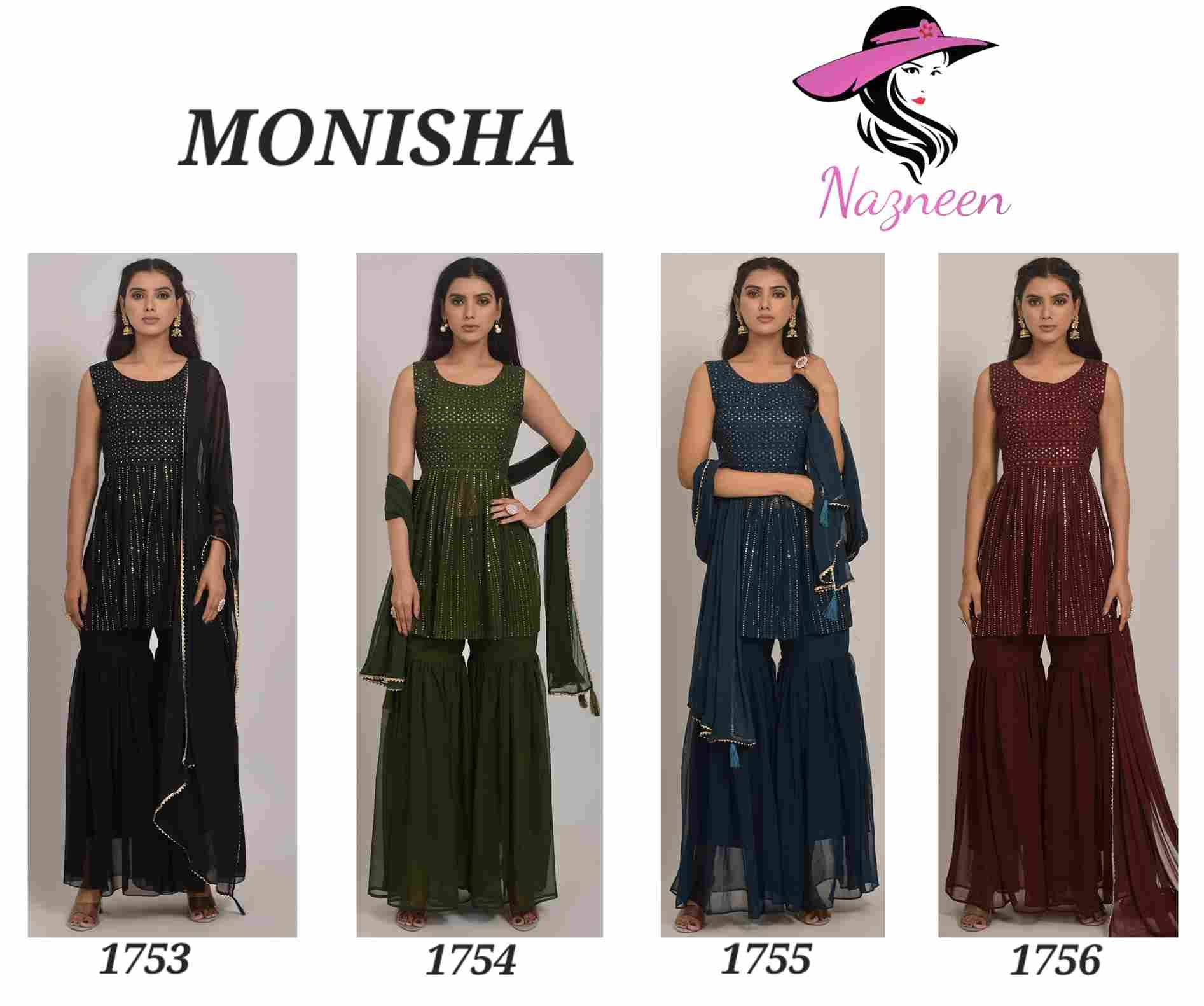 Monisha By Nazneen 1753 To 1756 Series Beautiful Sharara Suits Colorful Stylish Fancy Casual Wear & Ethnic Wear Georgette Embroidery Dresses At Wholesale Price