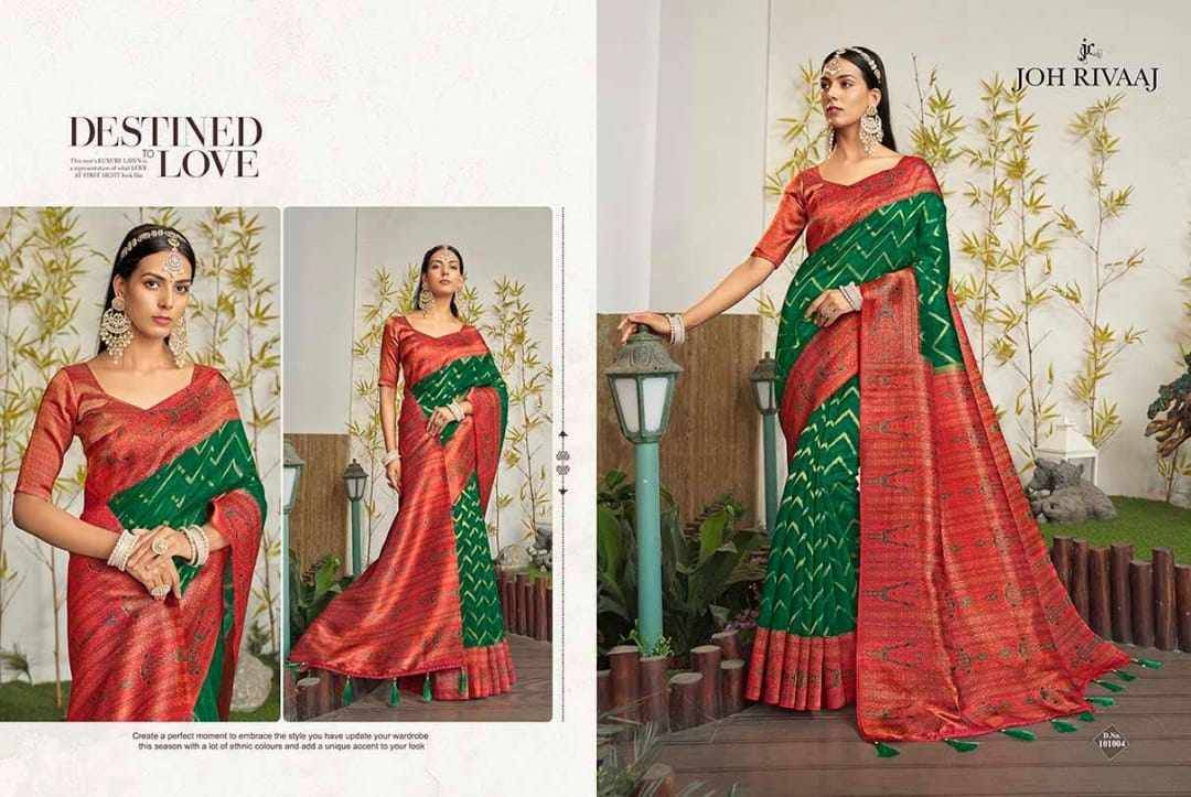 Janisha-1010 By Joh Rivaaj 101001 To 101007 Series Indian Traditional Wear Collection Beautiful Stylish Fancy Colorful Party Wear & Occasional Wear Silk Sarees At Wholesale Price