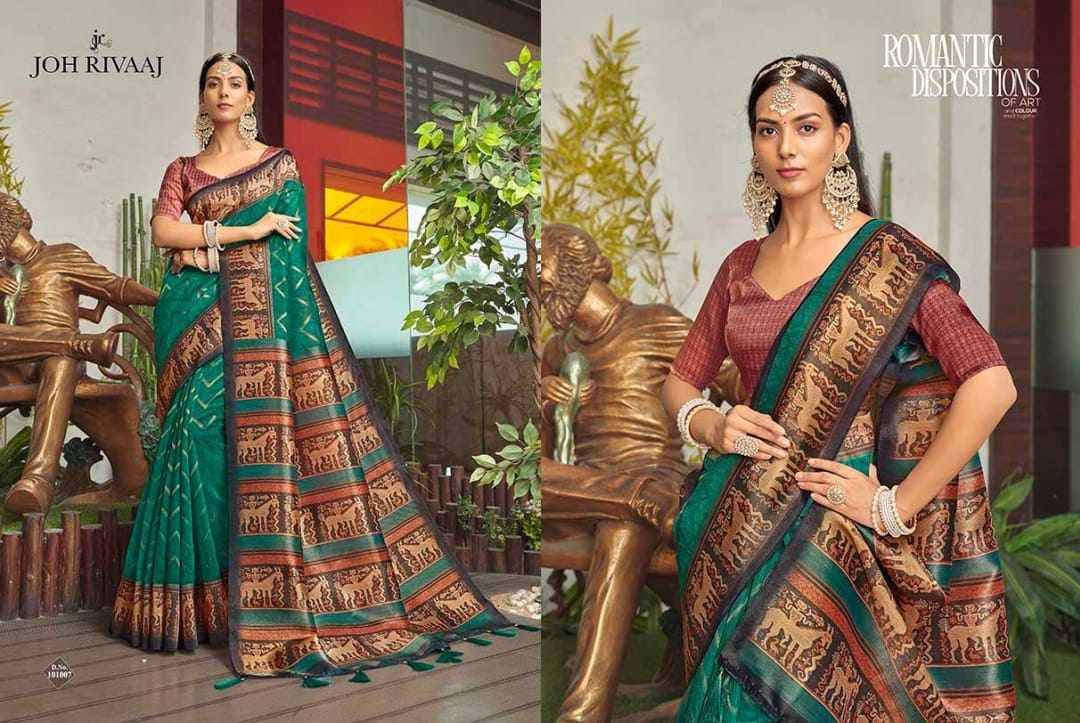 Janisha-1010 By Joh Rivaaj 101001 To 101007 Series Indian Traditional Wear Collection Beautiful Stylish Fancy Colorful Party Wear & Occasional Wear Silk Sarees At Wholesale Price