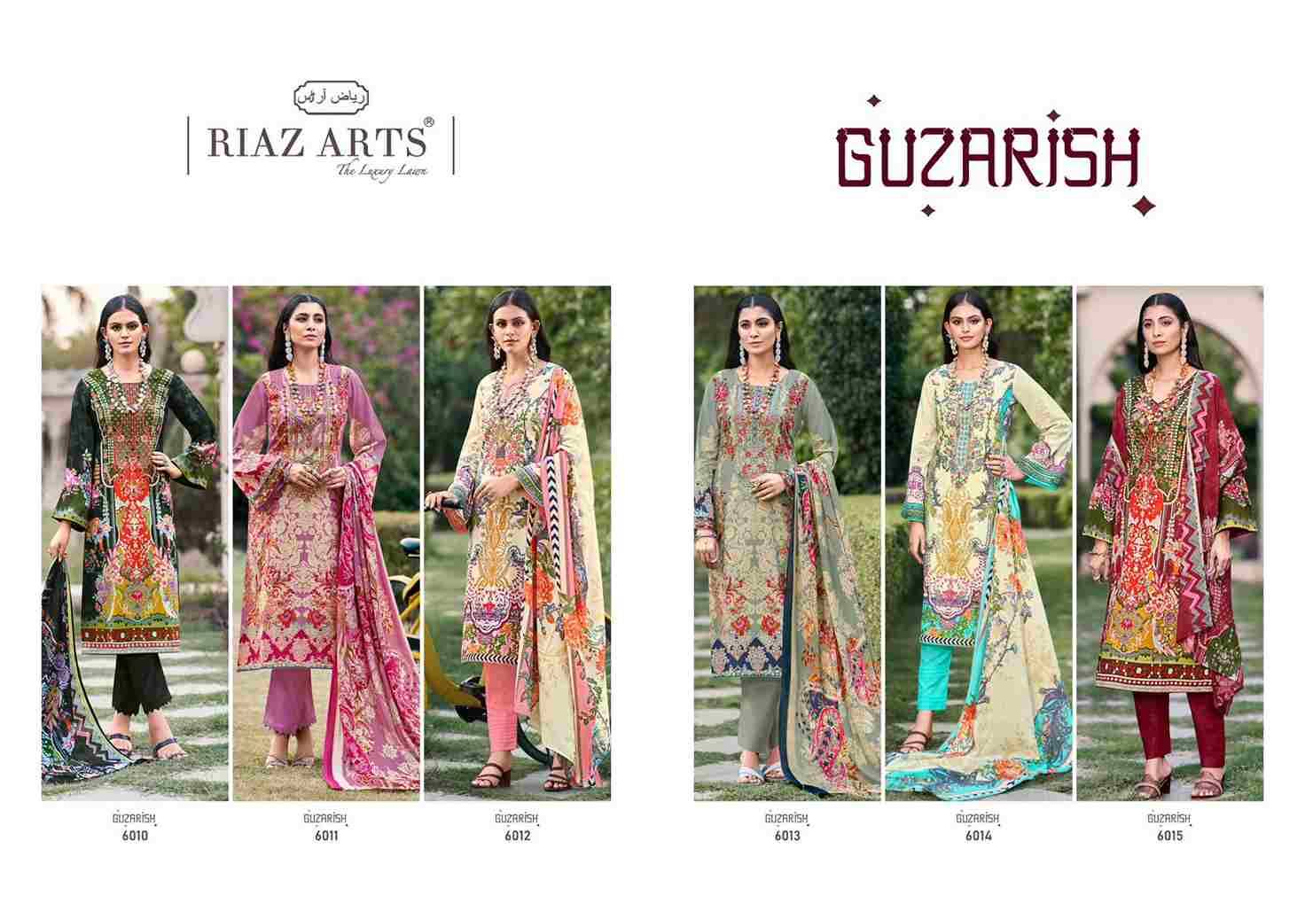 Guzarish By Riaz Arts 6010 To 6015 Series Designer Pakistani Suits Collection Beautiful Stylish Fancy Colorful Party Wear & Occasional Wear Pure Lawn Print With Embroidered Dresses At Wholesale Price