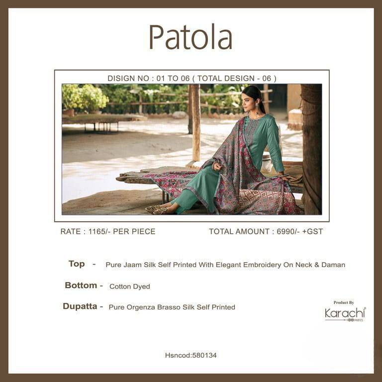 Patola By Karachi Prints 10001 To 10006 Series Beautiful Festive Suits Colorful Stylish Fancy Casual Wear & Ethnic Wear Pure Jam Silk With Embroidered Dresses At Wholesale Price