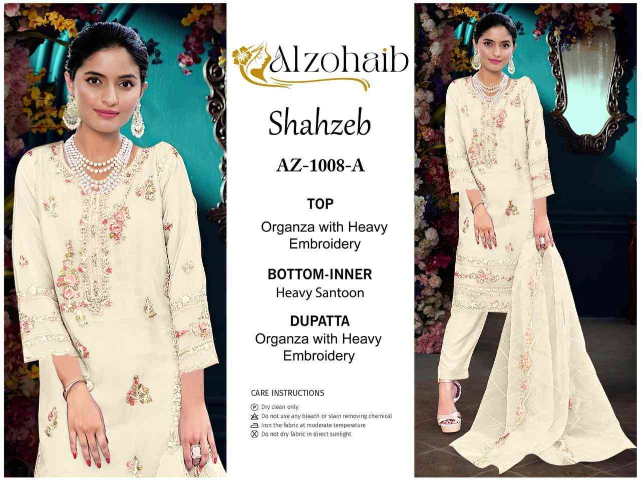 Shahzeb By Alzohaib 1008-A To 1008-D Series Wholesale Designer Pakistani Suits Collection Beautiful Stylish Fancy Colorful Party Wear & Occasional Wear Organza Dresses At Wholesale Price