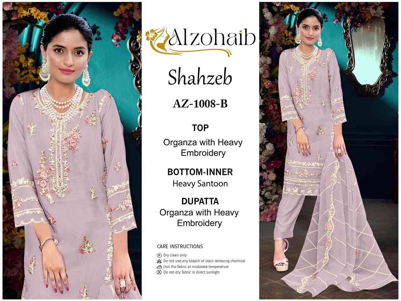 Shahzeb By Alzohaib 1008-A To 1008-D Series Wholesale Designer Pakistani Suits Collection Beautiful Stylish Fancy Colorful Party Wear & Occasional Wear Organza Dresses At Wholesale Price