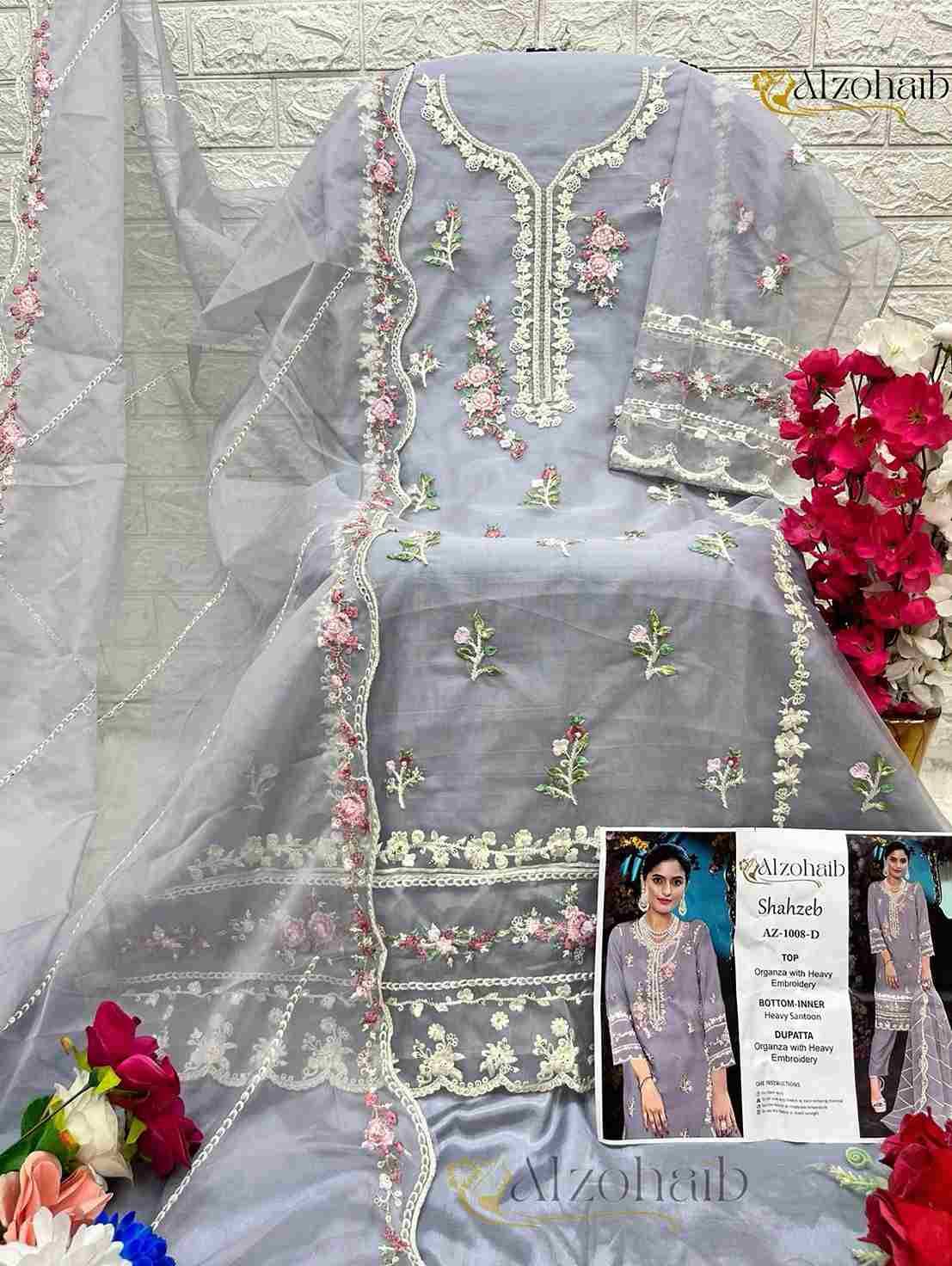 Shahzeb By Alzohaib 1008-A To 1008-D Series Wholesale Designer Pakistani Suits Collection Beautiful Stylish Fancy Colorful Party Wear & Occasional Wear Organza Dresses At Wholesale Price