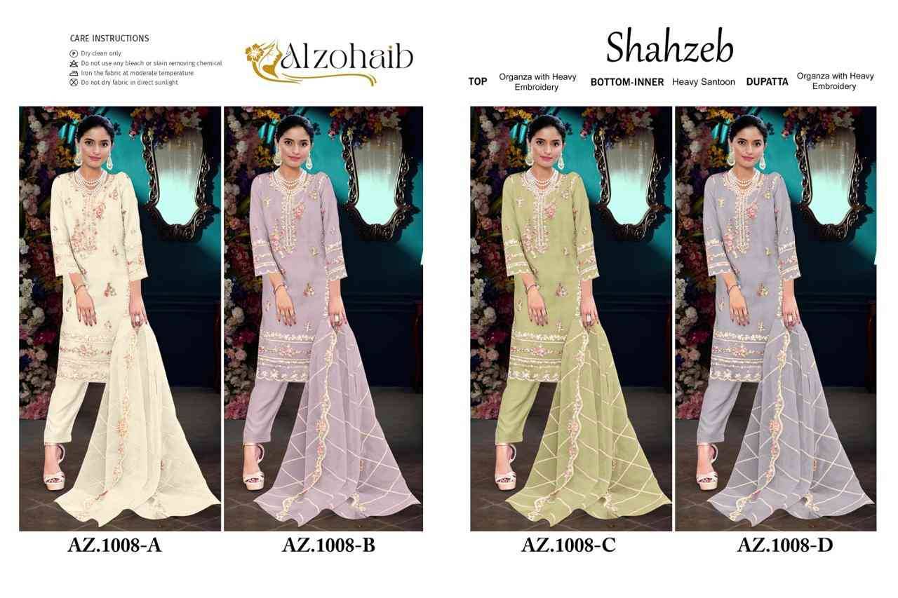 Shahzeb By Alzohaib 1008-A To 1008-D Series Wholesale Designer Pakistani Suits Collection Beautiful Stylish Fancy Colorful Party Wear & Occasional Wear Organza Dresses At Wholesale Price