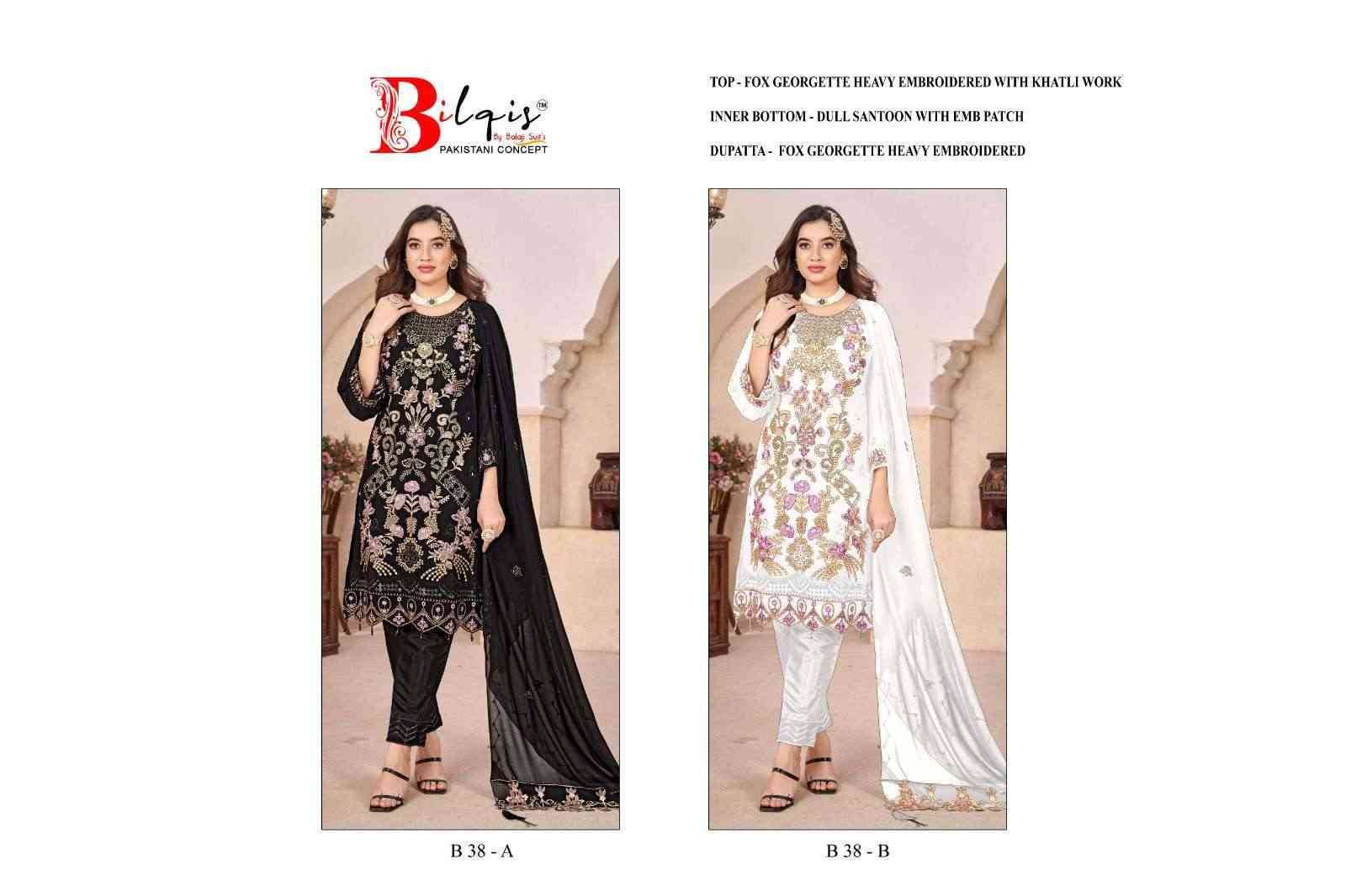 Bilqis 38 Colours By Bilqis 38-A To 38-B Series Beautiful Pakistani Suits Stylish Fancy Colorful Party Wear & Occasional Wear Faux Georgette Embroidery Dresses At Wholesale Price