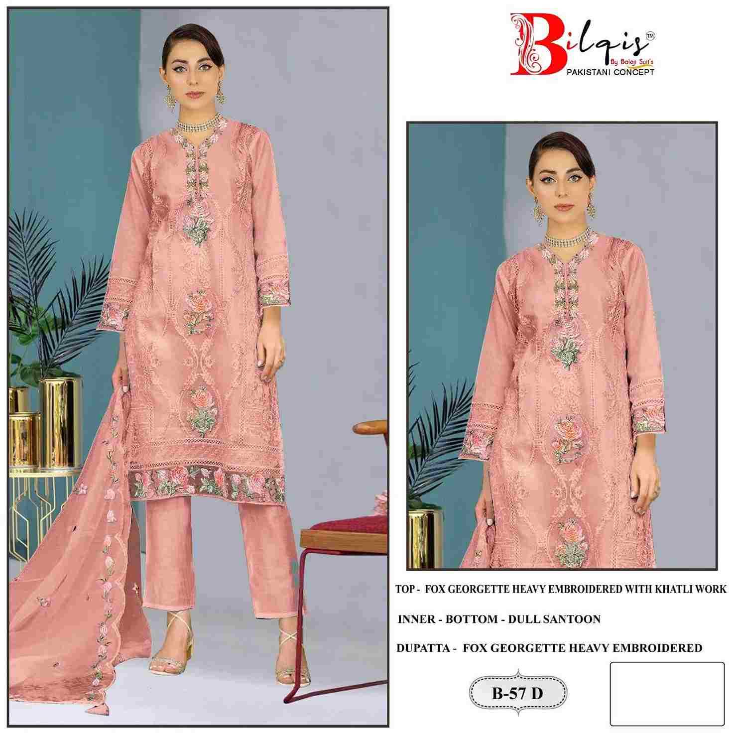 Bilqis 57 Colours By Bilqis 57-A To 57-D Series Beautiful Pakistani Suits Stylish Fancy Colorful Party Wear & Occasional Wear Organza Embroidery Dresses At Wholesale Price