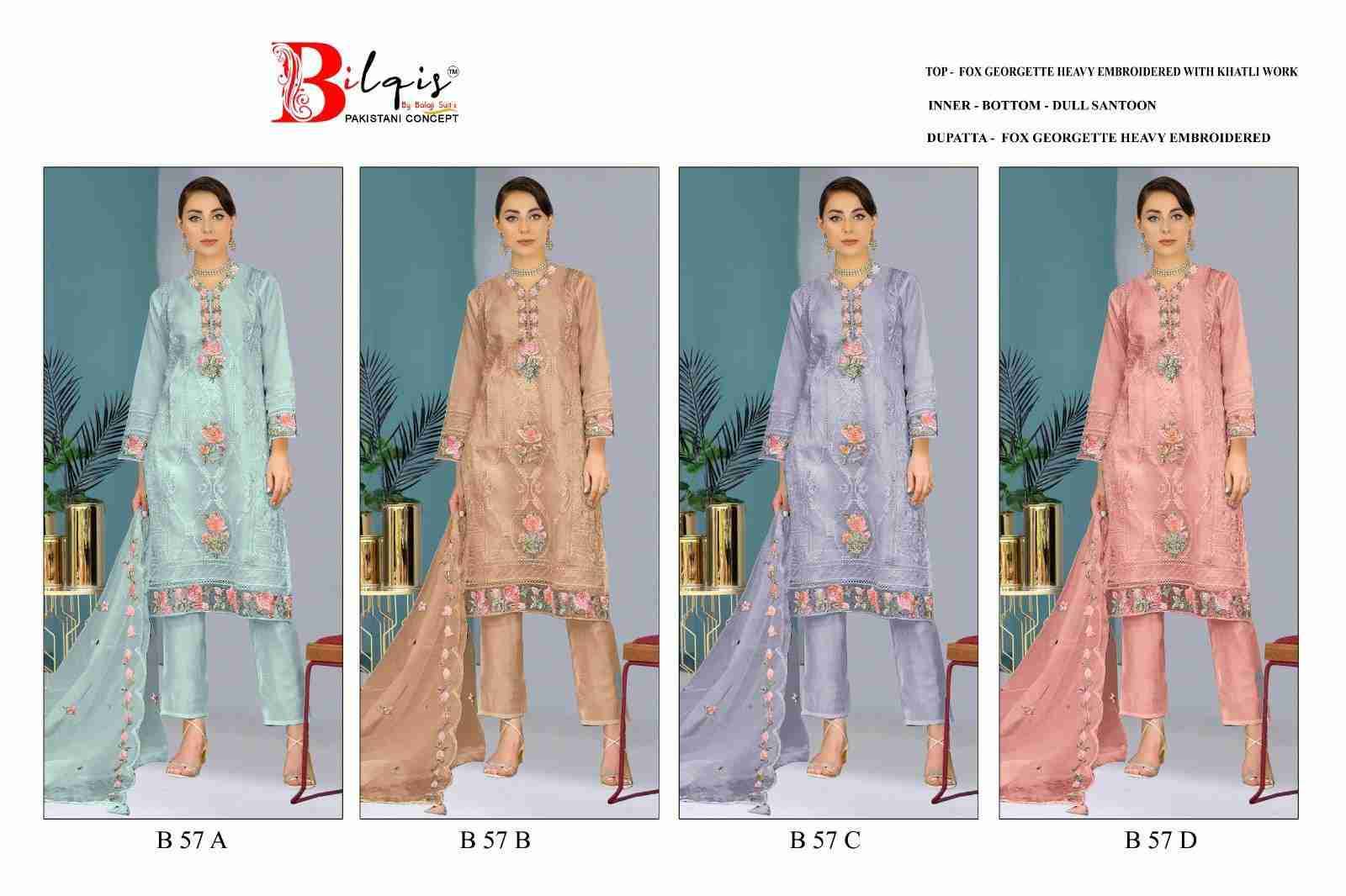 Bilqis 57 Colours By Bilqis 57-A To 57-D Series Beautiful Pakistani Suits Stylish Fancy Colorful Party Wear & Occasional Wear Organza Embroidery Dresses At Wholesale Price