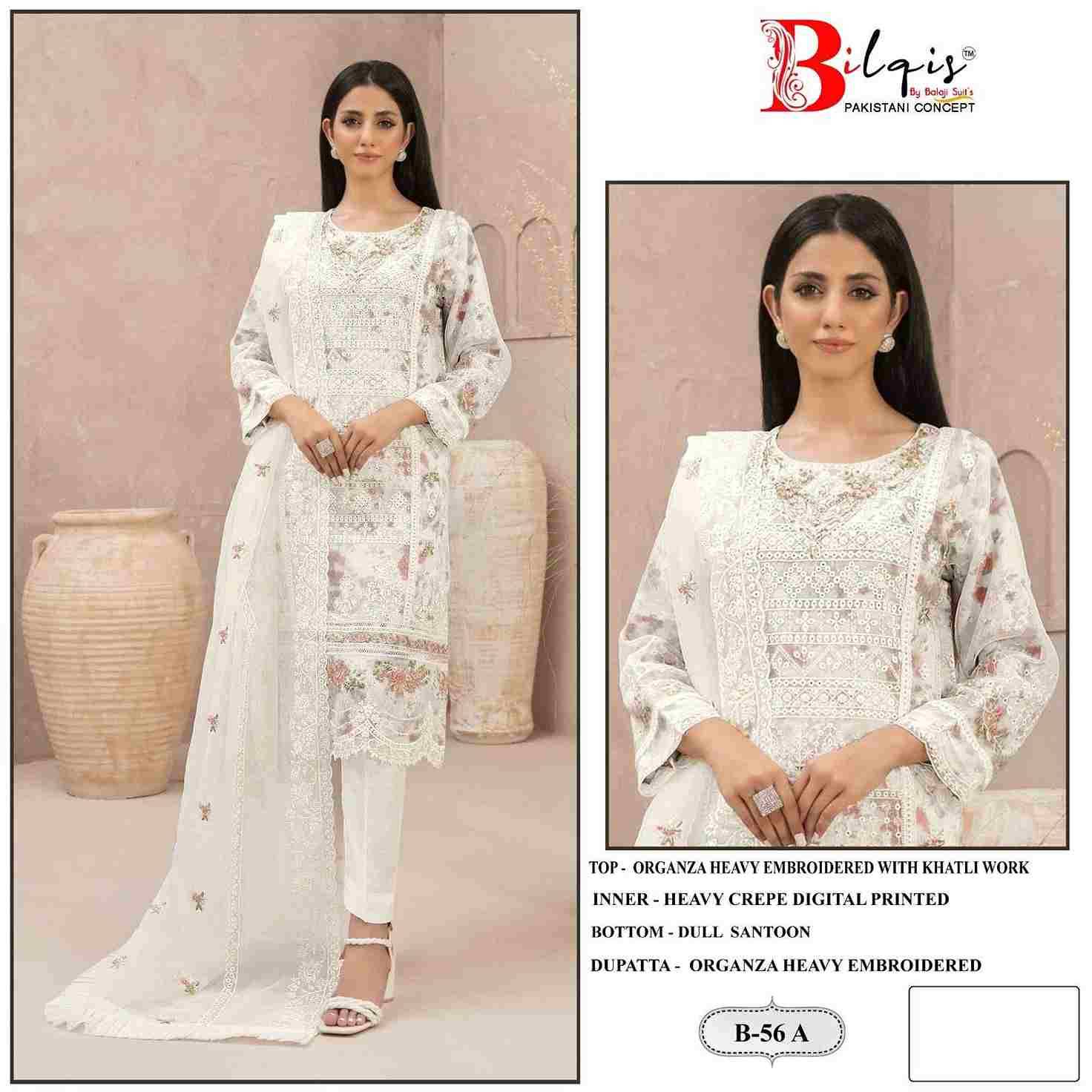 Bilqis 56 Colours By Bilqis 56-A To 56-D Series Beautiful Pakistani Suits Stylish Fancy Colorful Party Wear & Occasional Wear Organza Embroidery Dresses At Wholesale Price