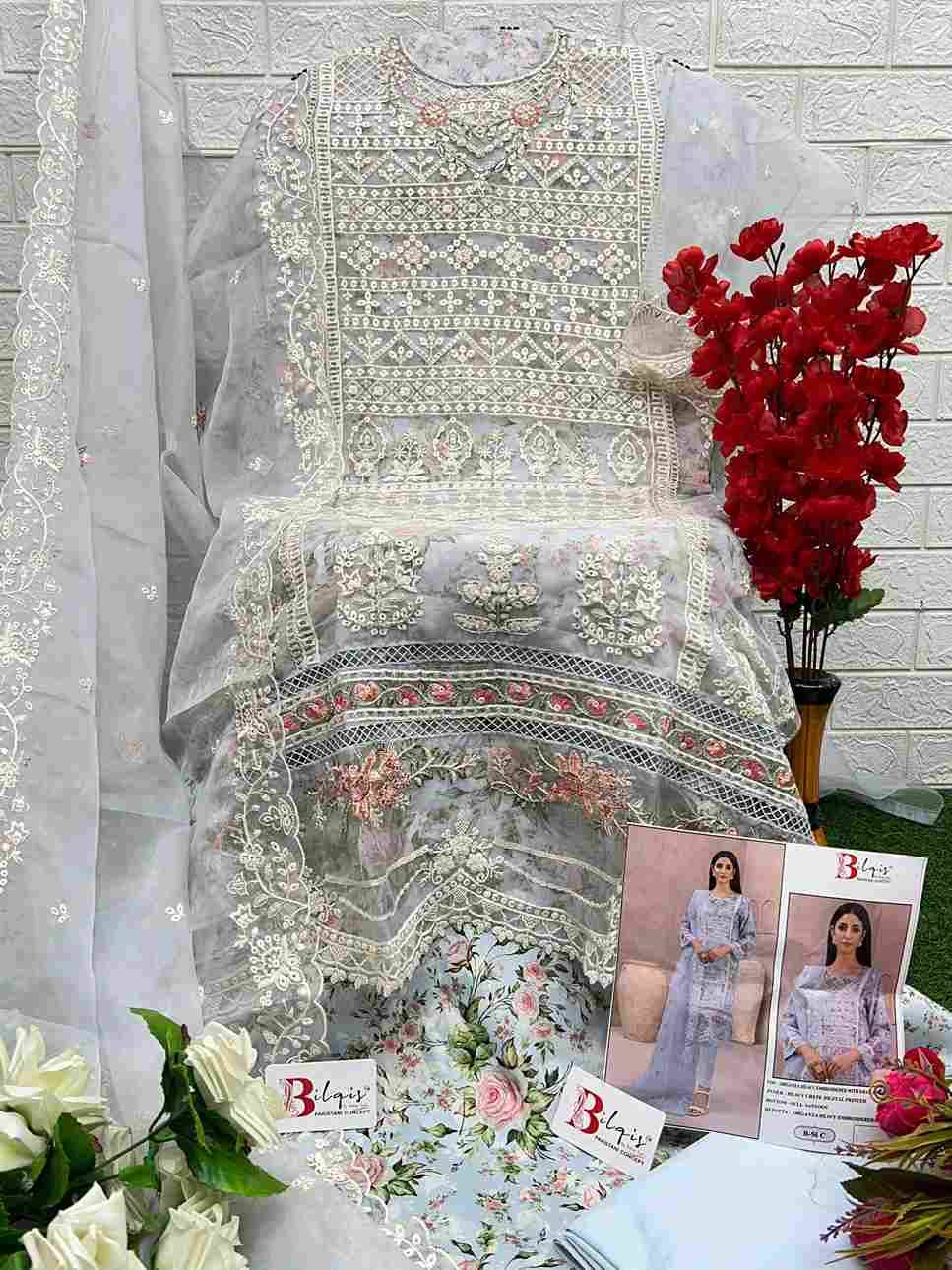 Bilqis 56 Colours By Bilqis 56-A To 56-D Series Beautiful Pakistani Suits Stylish Fancy Colorful Party Wear & Occasional Wear Organza Embroidery Dresses At Wholesale Price