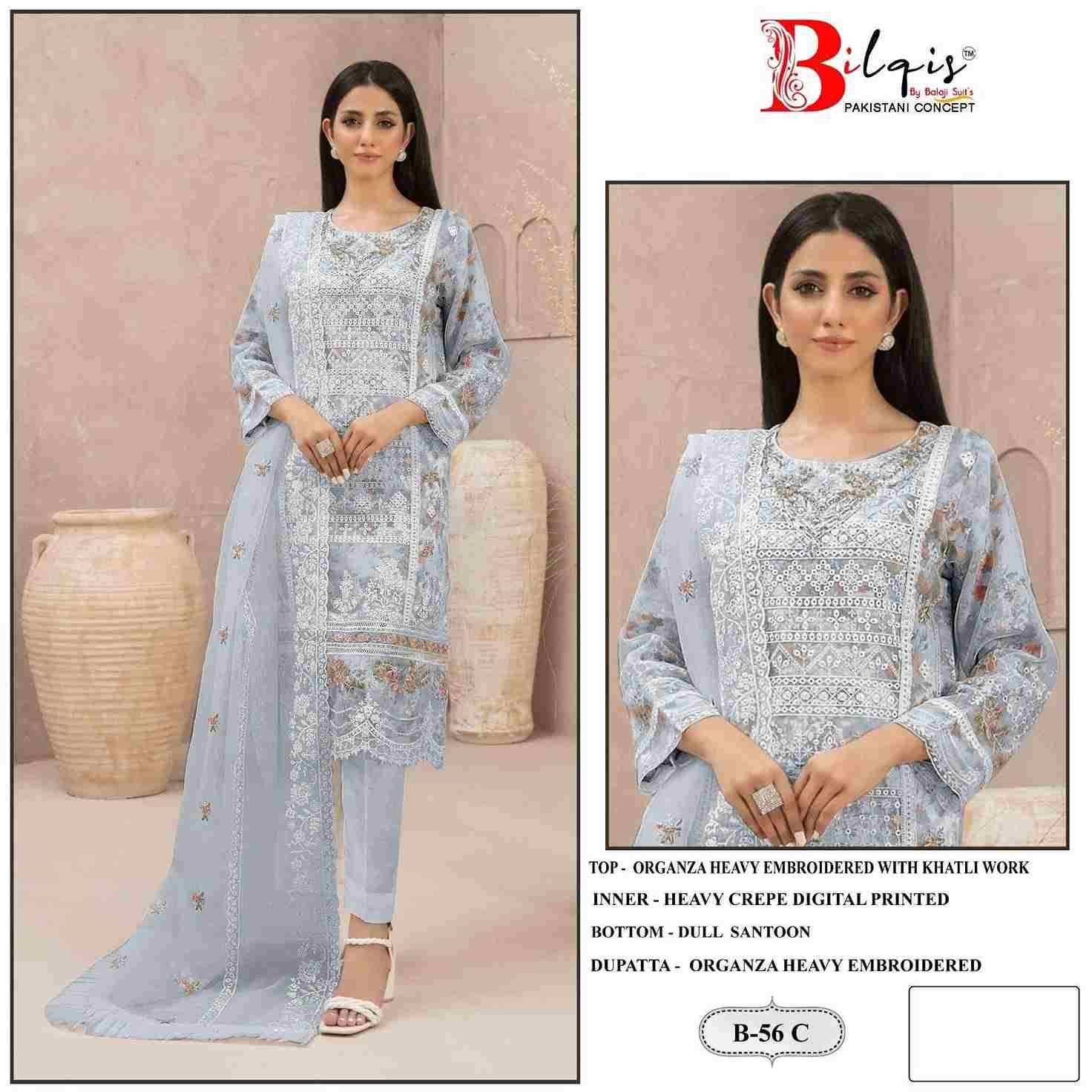 Bilqis 56 Colours By Bilqis 56-A To 56-D Series Beautiful Pakistani Suits Stylish Fancy Colorful Party Wear & Occasional Wear Organza Embroidery Dresses At Wholesale Price