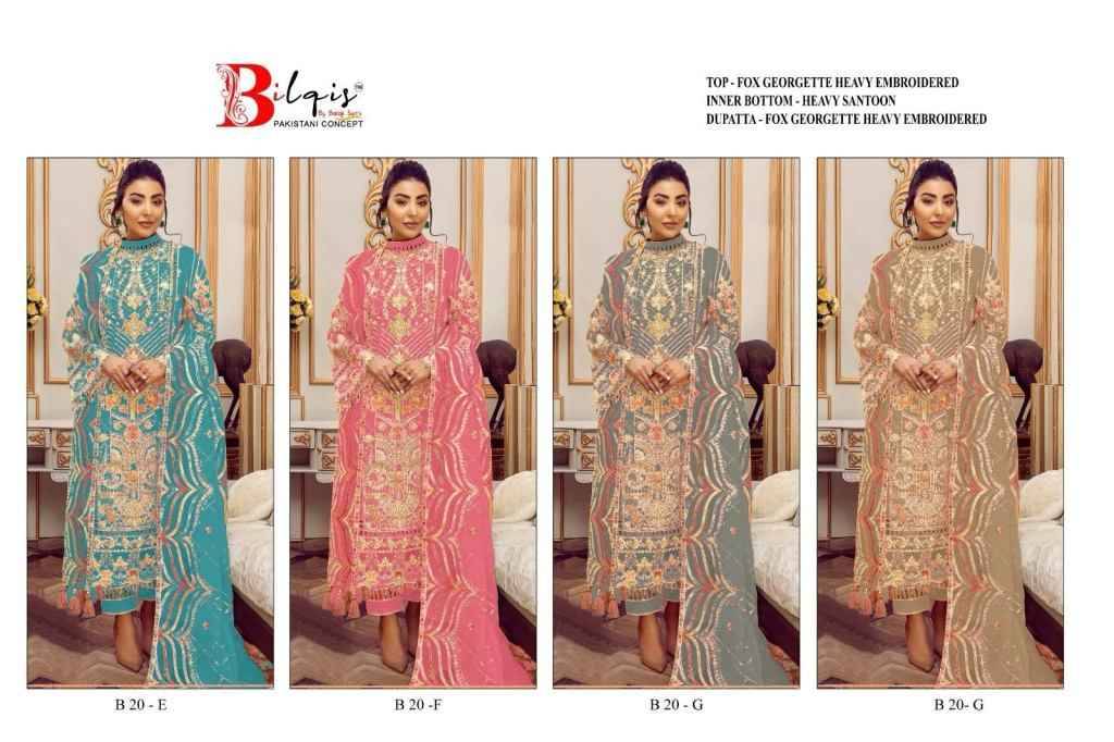 Bilqis 20 Colours Vol-2 By Bilqis 20-E To 20-H Series Beautiful Pakistani Suits Stylish Fancy Colorful Party Wear & Occasional Wear Faux Georgette Embroidery Dresses At Wholesale Price