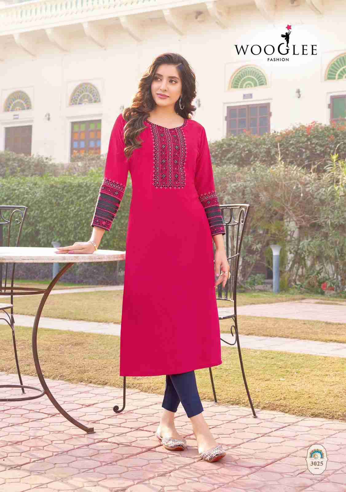 Salonee Vol-6 By Wooglee 3025 To 3030 Series Designer Stylish Fancy Colorful Beautiful Party Wear & Ethnic Wear Collection Rayon With Work Kurtis At Wholesale Price