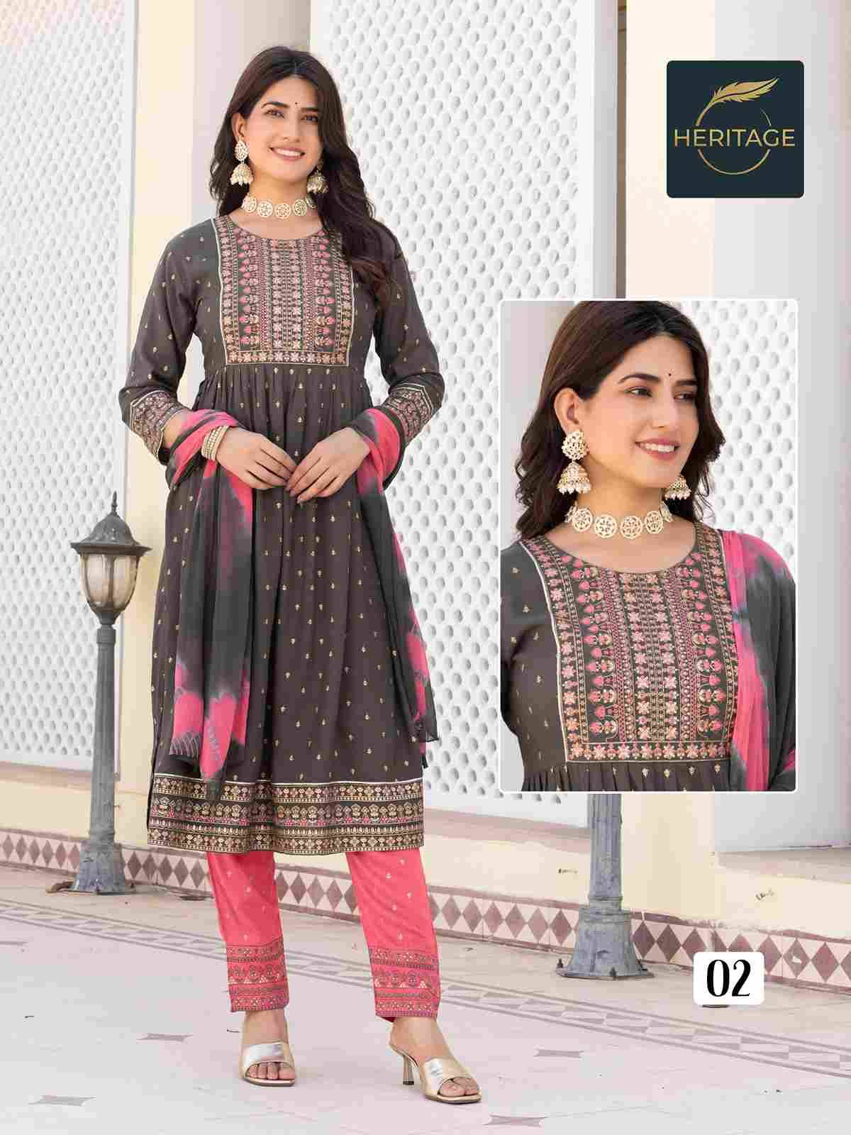 Kavya By Heritage 01 To 05 Series Beautiful Festive Suits Colorful Stylish Fancy Casual Wear & Ethnic Wear Rayon With Work Dresses At Wholesale Price