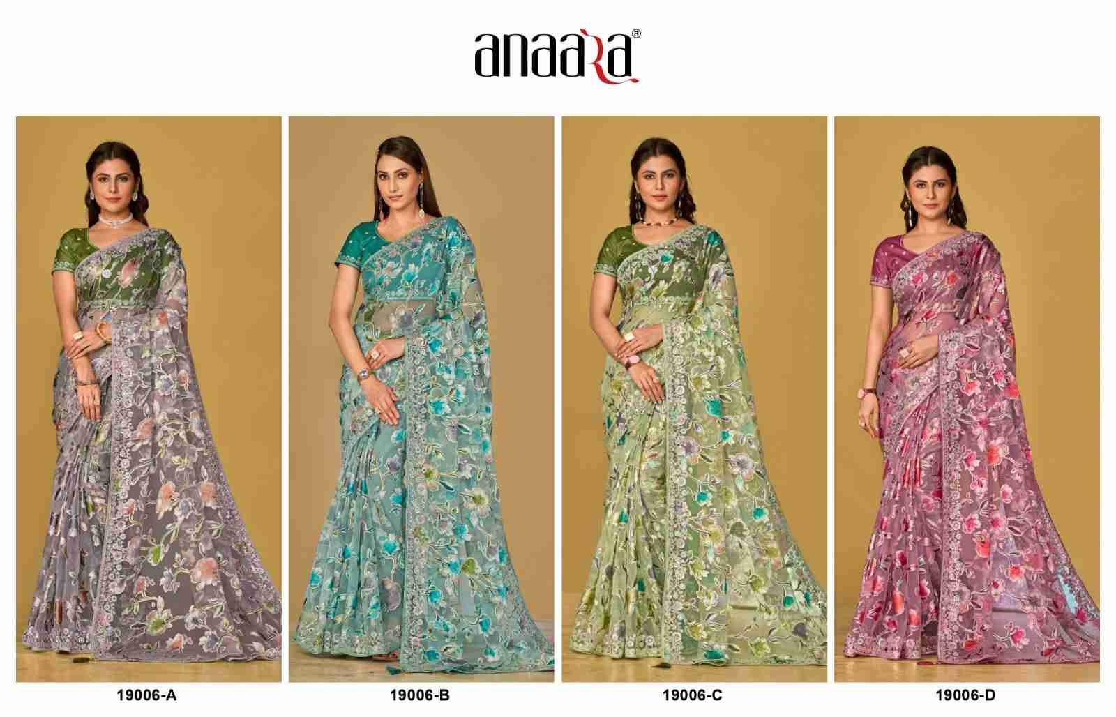 Anaara 19006 Colours By Tathastu 19006-A To 19006-D Series Indian Traditional Wear Collection Beautiful Stylish Fancy Colorful Party Wear & Occasional Wear Organza Brasso Sarees At Wholesale Price