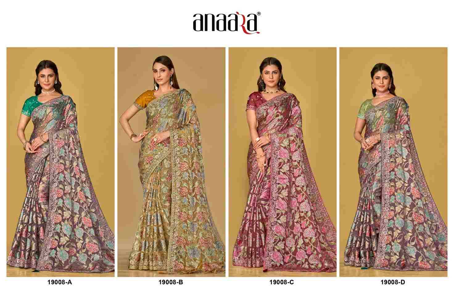 Anaara 19008 Colours By Tathastu 19008-A To 19008-D Series Indian Traditional Wear Collection Beautiful Stylish Fancy Colorful Party Wear & Occasional Wear Organza Brasso Sarees At Wholesale Price