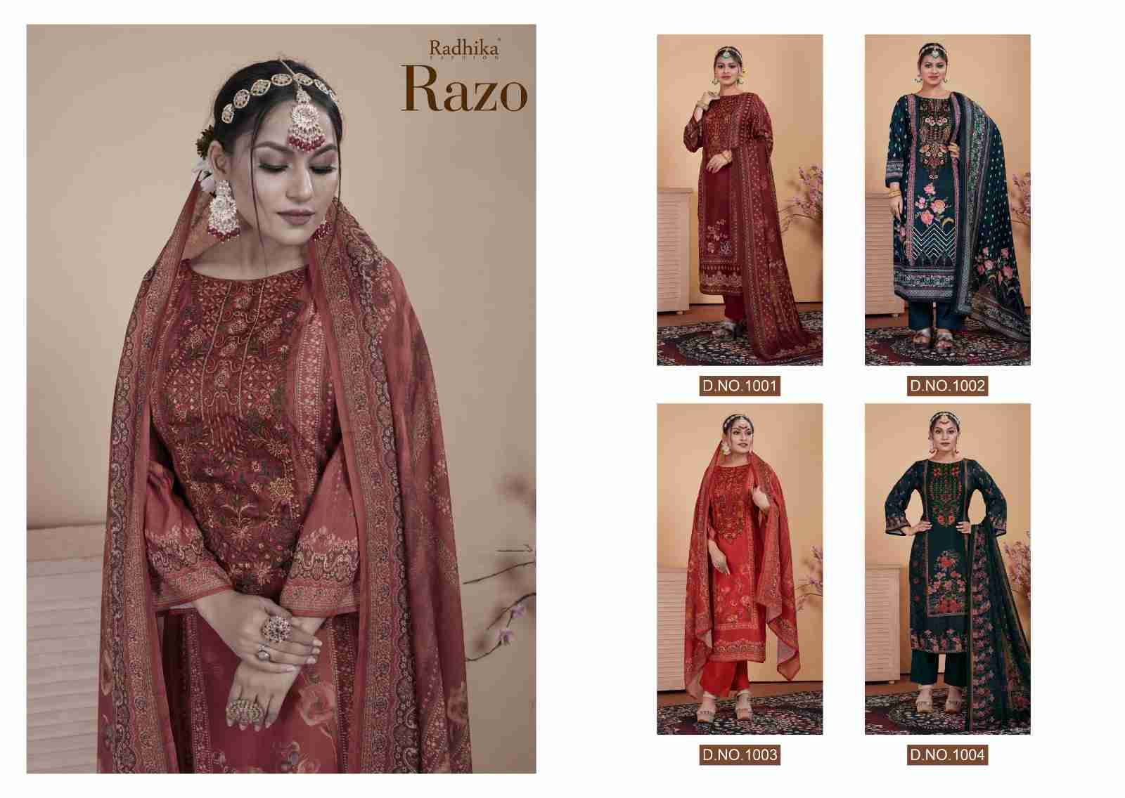 Razo By Azara 1001 To 1004 Series Beautiful Festive Suits Colorful Stylish Fancy Casual Wear & Ethnic Wear Muslin Print Dresses At Wholesale Price