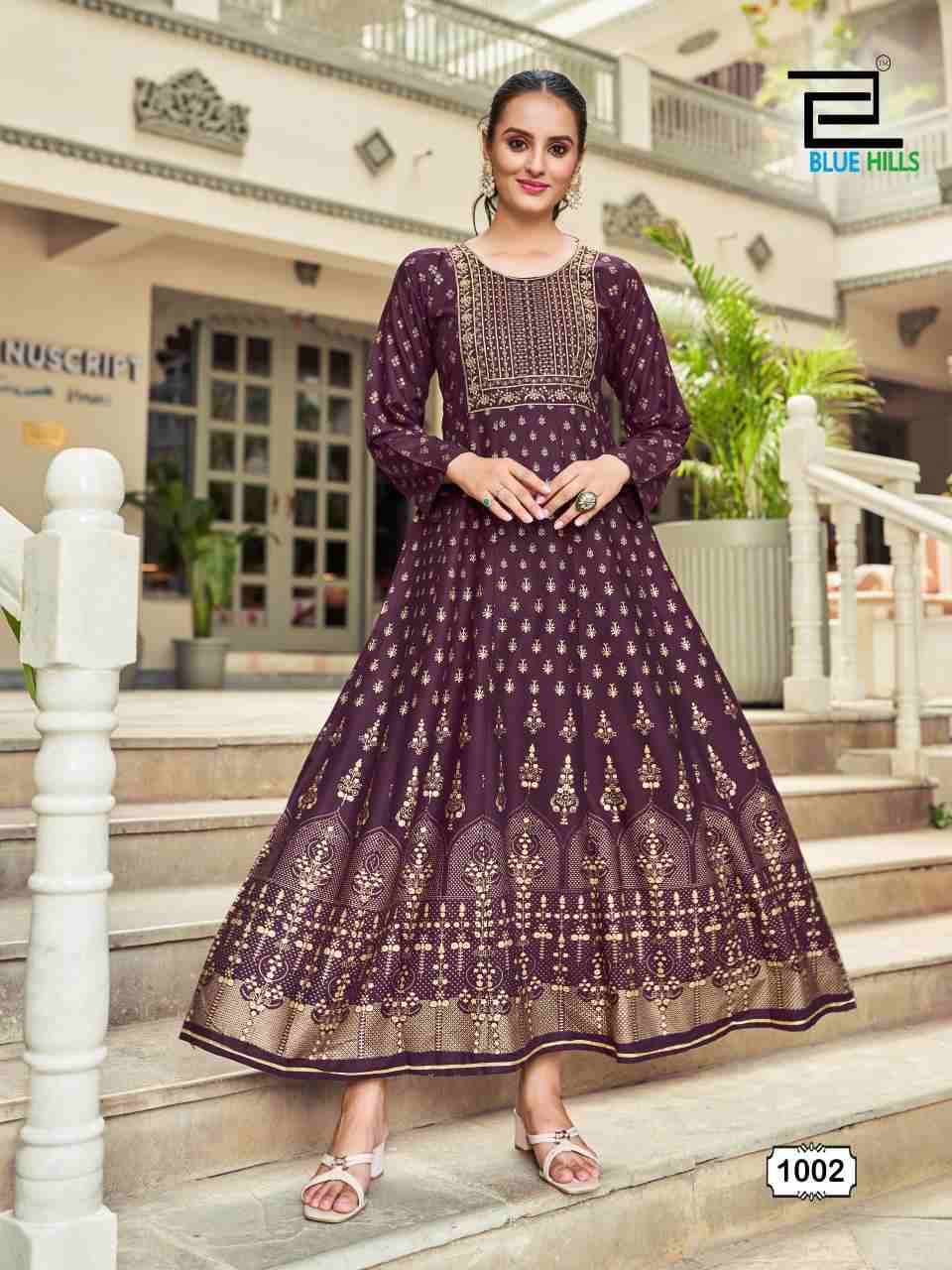 Inaya By Blue Hills 1001 To 1004 Series Beautiful Stylish Fancy Colorful Casual Wear & Ethnic Wear Rayon Foil Gowns At Wholesale Price