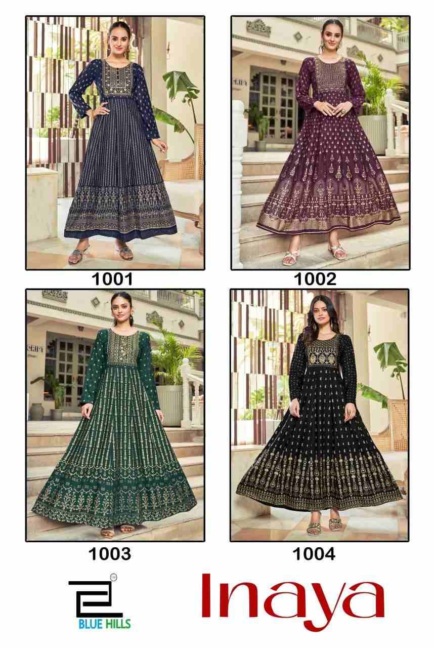 Inaya By Blue Hills 1001 To 1004 Series Beautiful Stylish Fancy Colorful Casual Wear & Ethnic Wear Rayon Foil Gowns At Wholesale Price