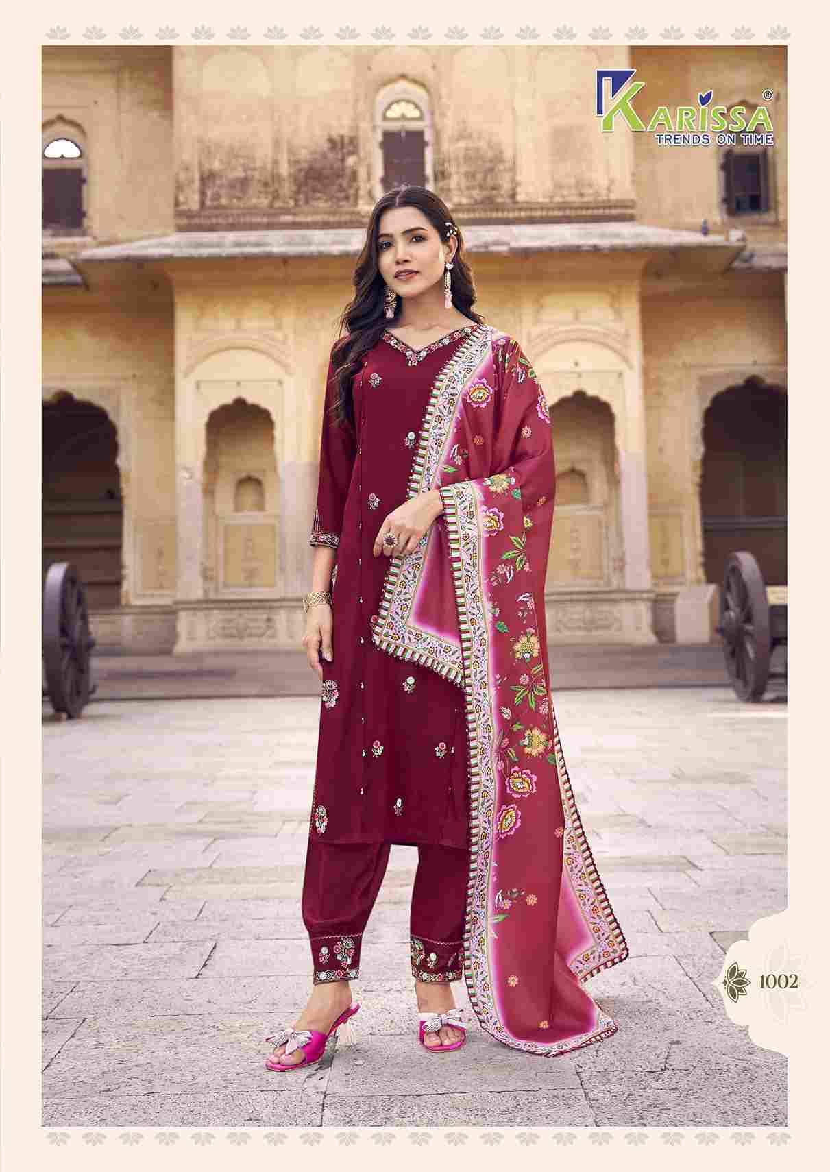 Shanaya By Karissa 1001 To 1006 Series Beautiful Festive Suits Colorful Stylish Fancy Casual Wear & Ethnic Wear Rayon Print Dresses At Wholesale Price