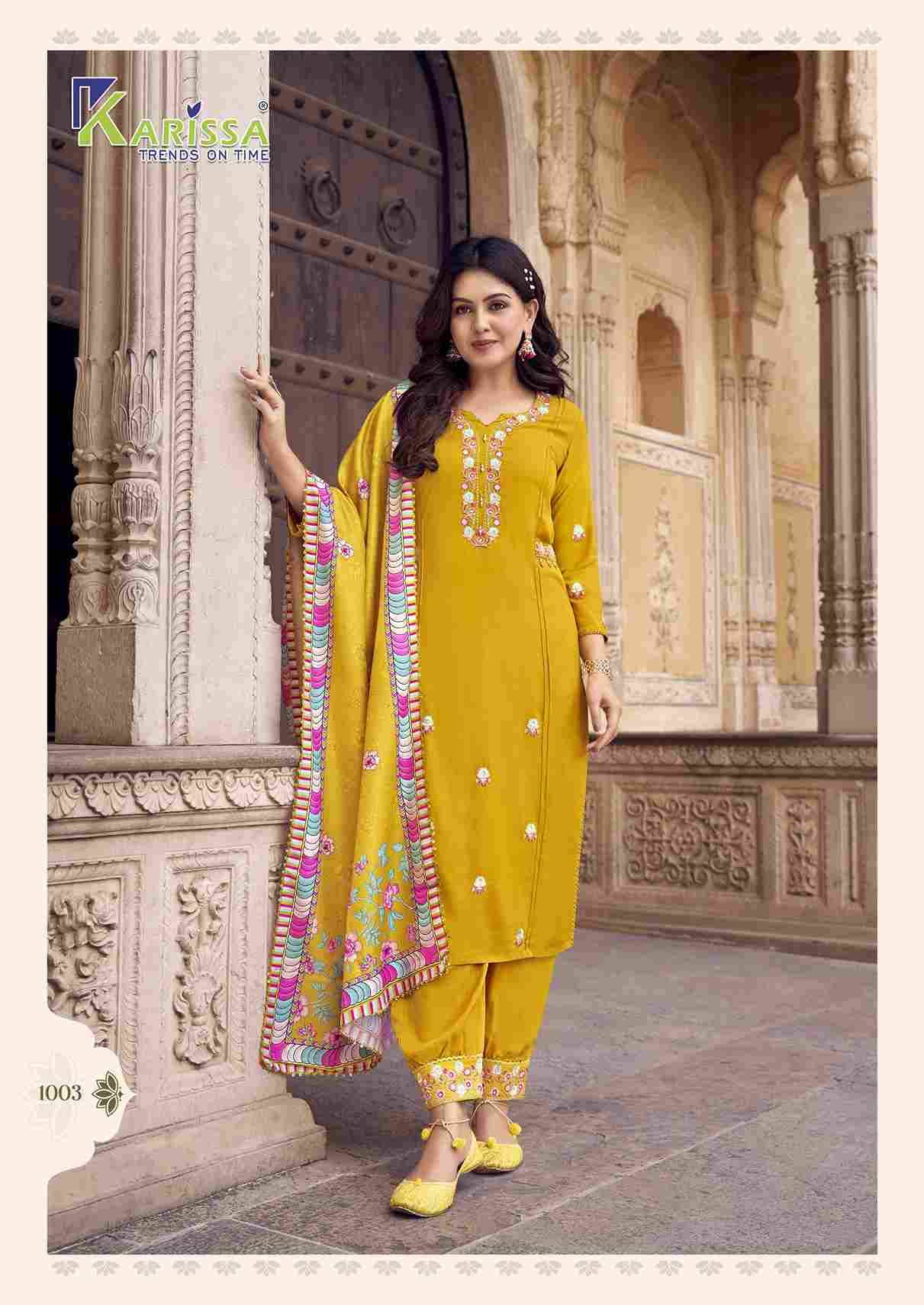 Shanaya By Karissa 1001 To 1006 Series Beautiful Festive Suits Colorful Stylish Fancy Casual Wear & Ethnic Wear Rayon Print Dresses At Wholesale Price