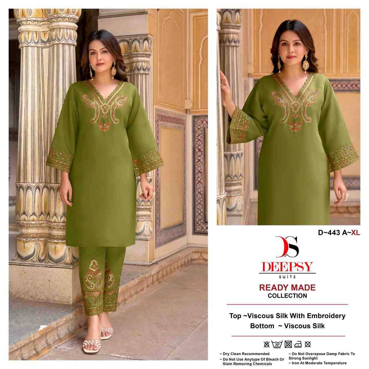 Deepsy Hit Design 443 Colours By Deepsy Suits 443-A To 443-D Series Designer Pakistani Suits Collection Beautiful Stylish Fancy Colorful Party Wear & Occasional Wear Viscose Silk Kurtis With Bottom At Wholesale Price