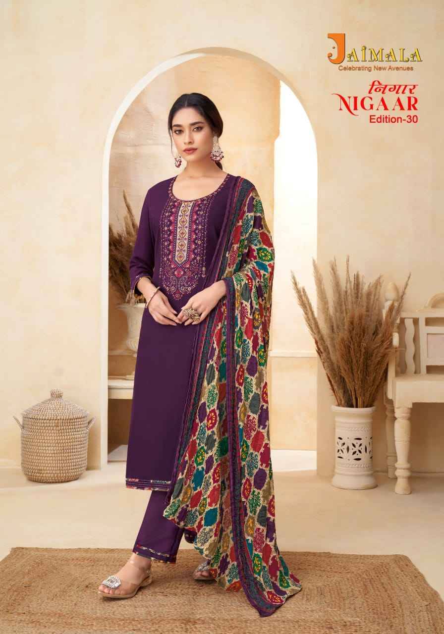 Nigaar Vol-30 By Jaimala 1576-001 To 1576-008 Series Beautiful Festive Suits Colorful Stylish Fancy Casual Wear & Ethnic Wear Pure Rayon Slub With Work Dresses At Wholesale Price